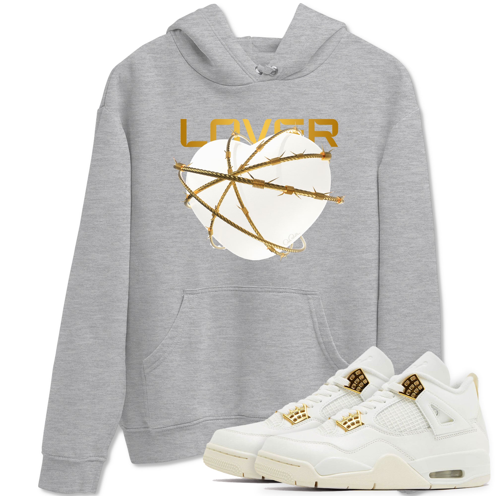 4s Sail 2024 shirt to match jordans Heart Lover sneaker tees Air Jordan 4 Sail 2024 Drip Gear Zone unisex cotton Heather Grey 1 crew neck shirt