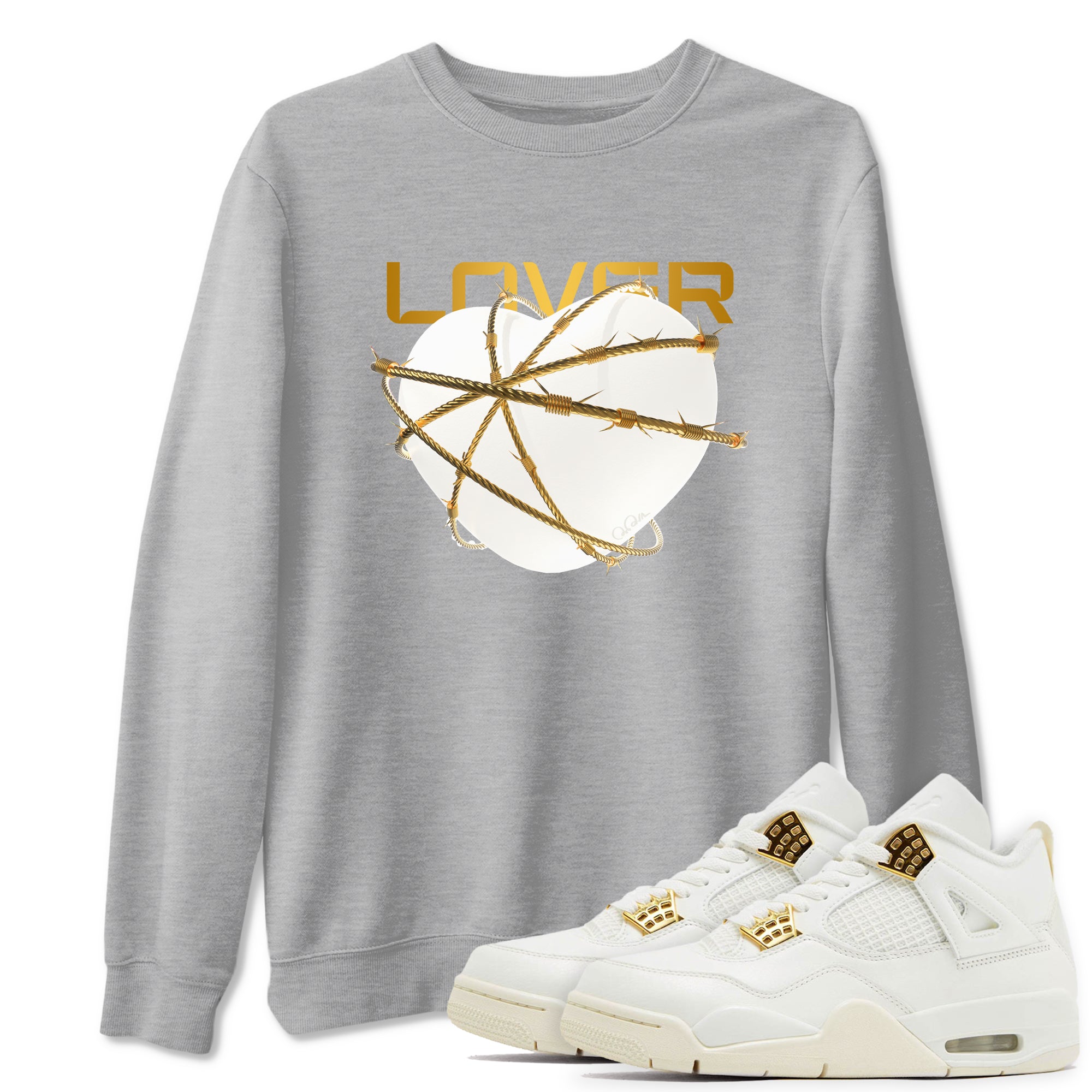 4s Sail 2024 shirt to match jordans Heart Lover sneaker tees Air Jordan 4 Sail 2024 Drip Gear Zone unisex cotton Heather Grey 1 crew neck shirt