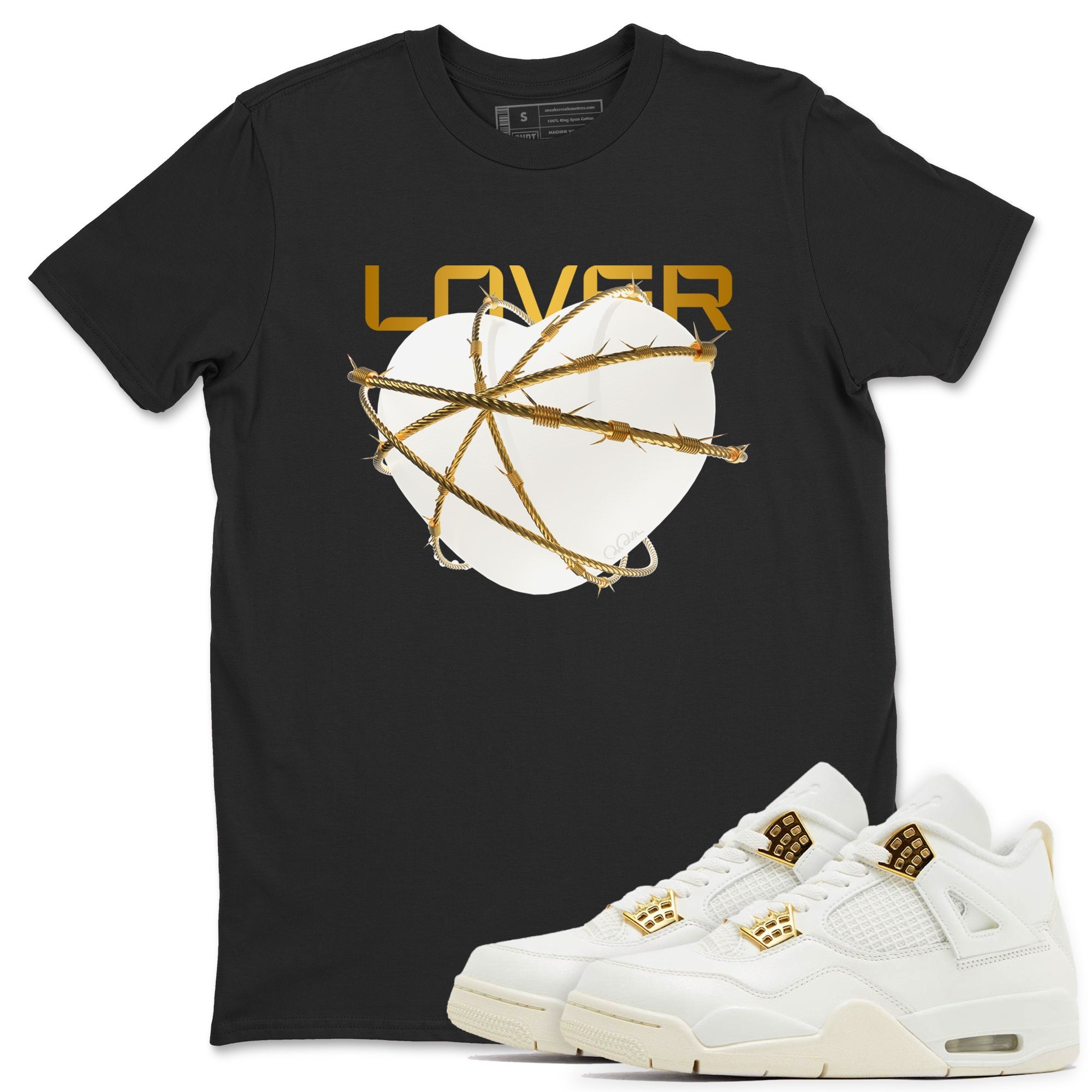 4s Sail 2024 shirt to match jordans Heart Lover sneaker tees Air Jordan 4 Sail 2024 Drip Gear Zone unisex cotton Black 1 crew neck shirt