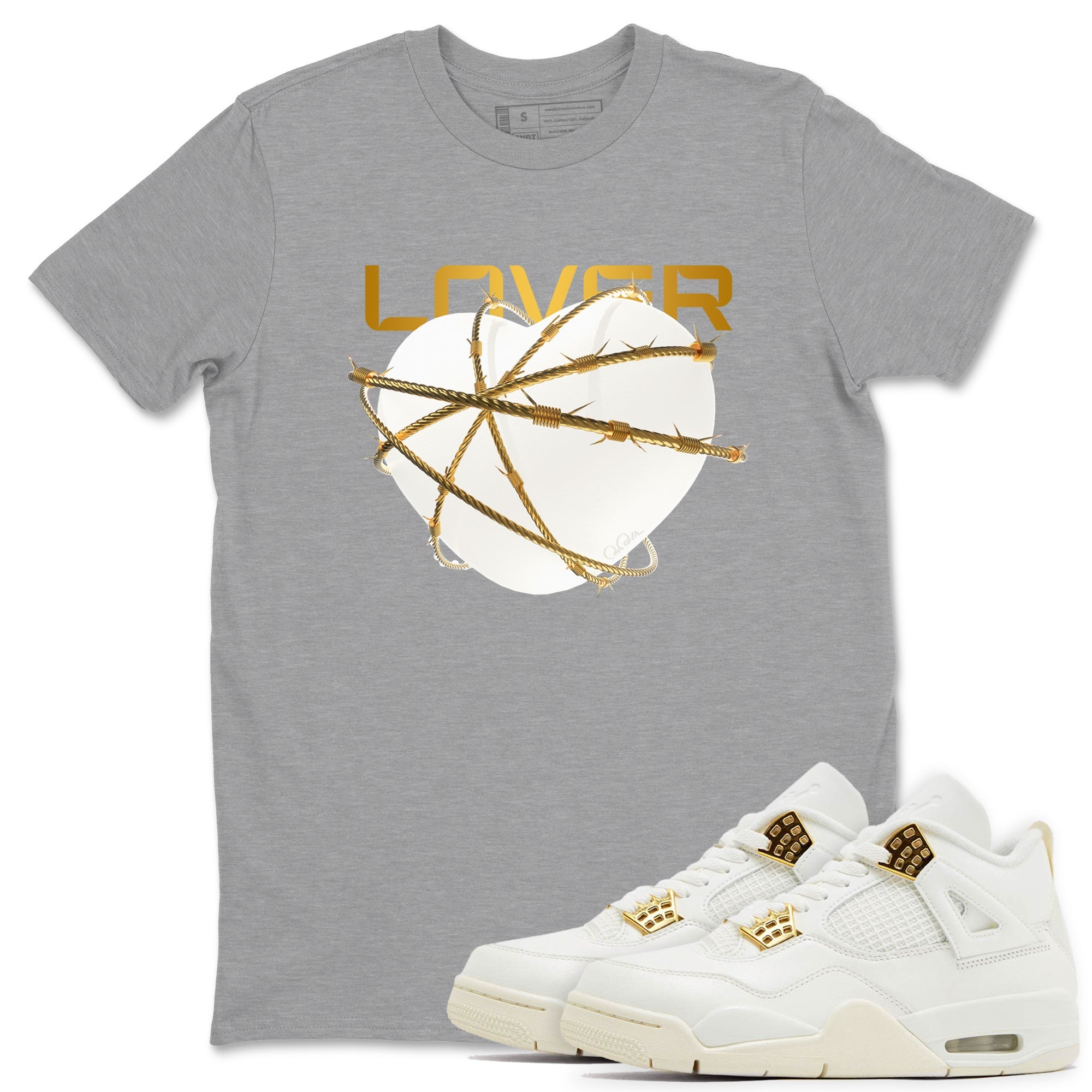 4s Sail 2024 shirt to match jordans Heart Lover sneaker tees Air Jordan 4 Sail 2024 Drip Gear Zone unisex cotton Heather Grey 1 crew neck shirt