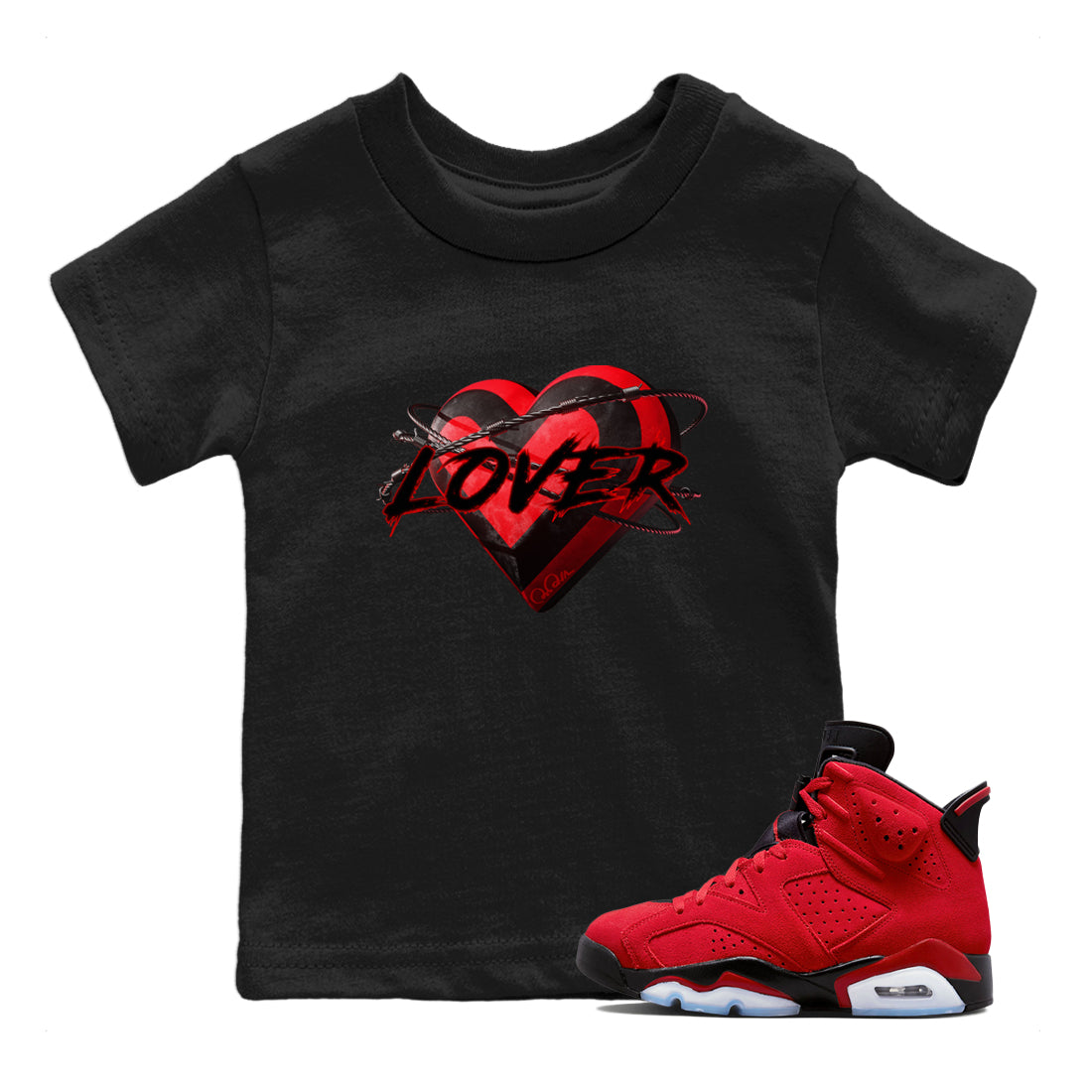 Air Jordan 6 Toro Bravo Sneaker Match Tees Heart Lover Streetwear Sneaker Shirt 3D Graphic Design Shirts AJ6 Toro Bravo Sneaker Release Tees Kids Shirts Black 1