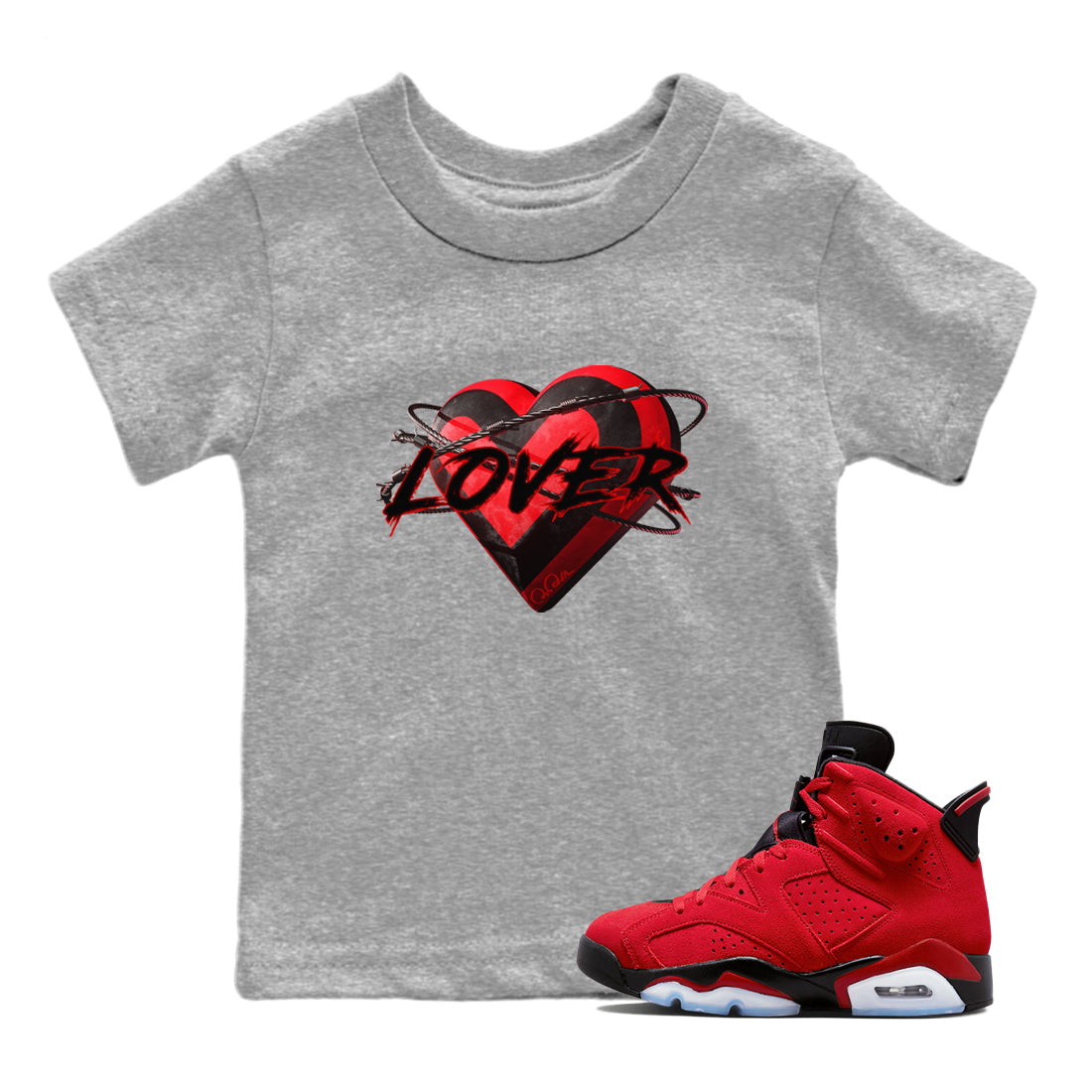 Air Jordan 6 Toro Bravo Sneaker Match Tees Heart Lover Streetwear Sneaker Shirt 3D Graphic Design Shirts AJ6 Toro Bravo Sneaker Release Tees Kids Shirts Heather Grey 1