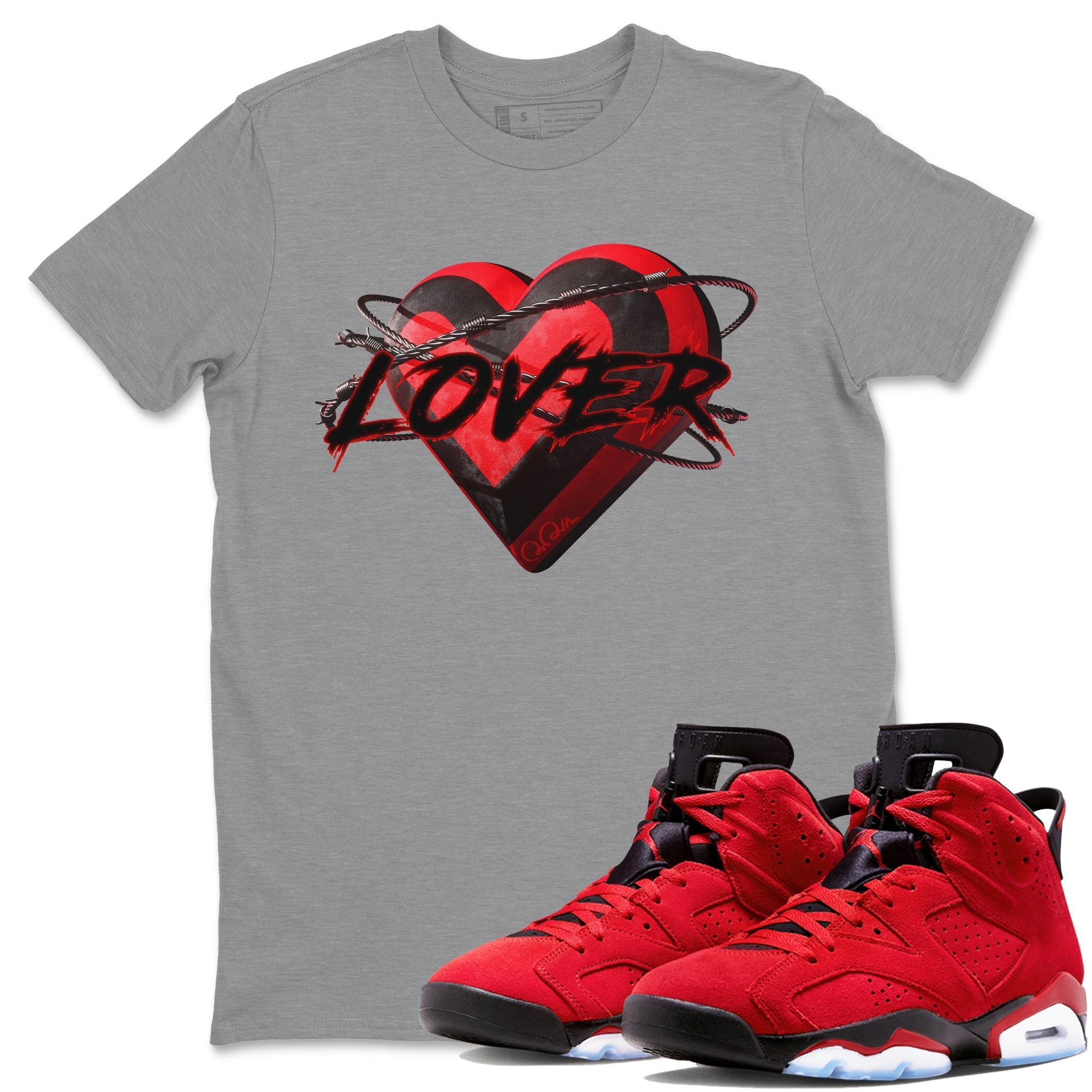Air Jordan 6 Toro Bravo Sneaker Match Tees Heart Lover Streetwear Sneaker Shirt 3D Graphic Design Shirts AJ6 Toro Bravo Sneaker Release Tees Unisex Shirts Heather Grey 1