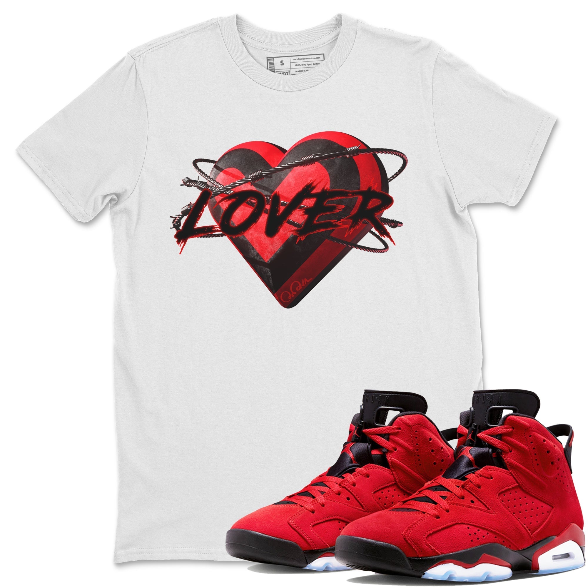 Air Jordan 6 Toro Bravo Sneaker Match Tees Heart Lover Streetwear Sneaker Shirt 3D Graphic Design Shirts AJ6 Toro Bravo Sneaker Release Tees Unisex Shirts White 1