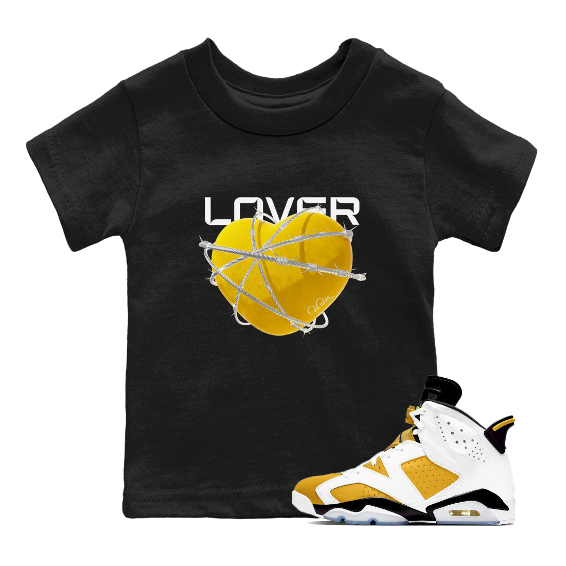 6s Yellow Ochre shirt to match jordans Heart Lover sneaker tees streetwear brand Air Jordan 6 Yellow Ochre Drip Gear Zone Brand Baby Toddler Black 1 T-Shirt