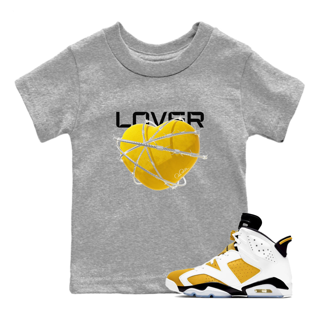 6s Yellow Ochre shirt to match jordans Heart Lover sneaker tees streetwear brand Air Jordan 6 Yellow Ochre Drip Gear Zone Brand Baby Toddler Heather Grey 1 T-Shirt