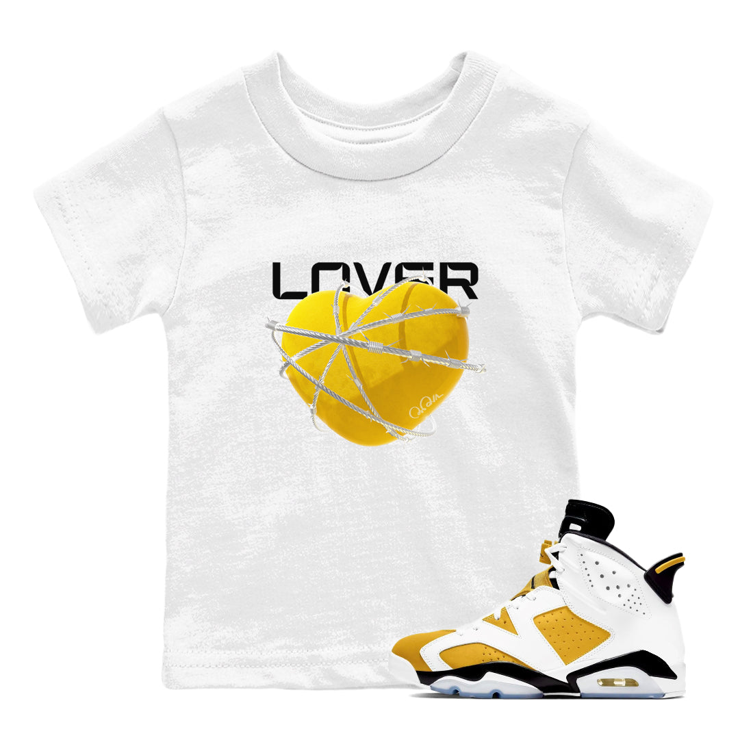 6s Yellow Ochre shirt to match jordans Heart Lover sneaker tees streetwear brand Air Jordan 6 Yellow Ochre Drip Gear Zone Brand Baby Toddler White 1 T-Shirt