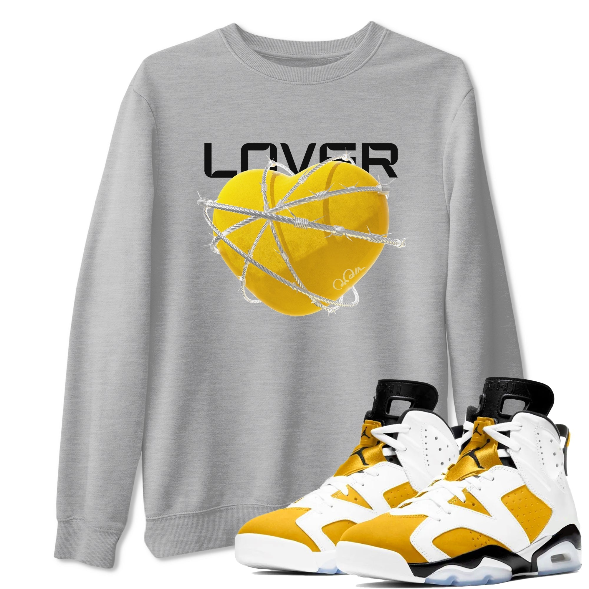 6s Yellow Ochre shirt to match jordans Heart Lover sneaker tees streetwear brand Air Jordan 6 Yellow Ochre Drip Gear Zone Brand Unisex Heather Grey 1 T-Shirt