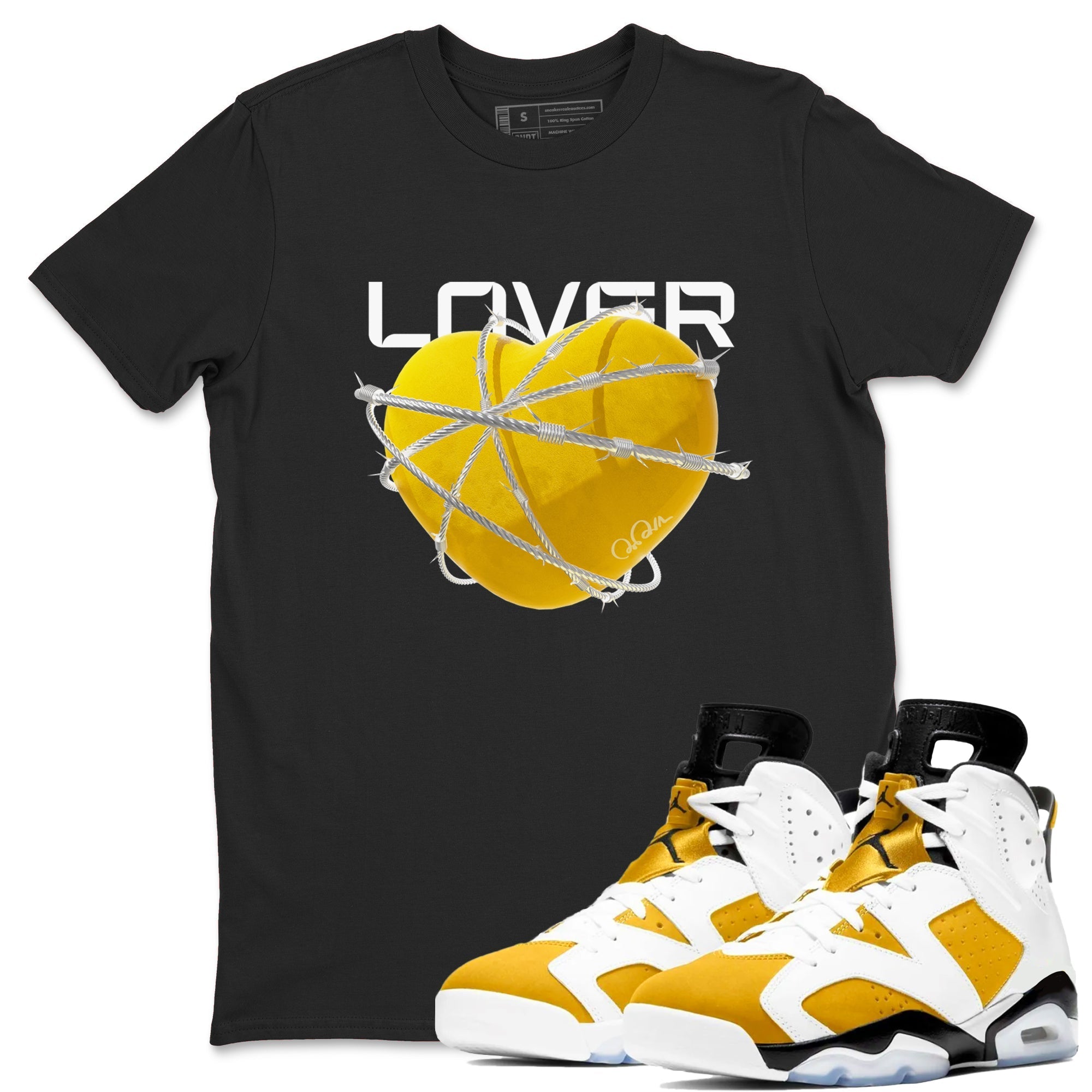 6s Yellow Ochre shirt to match jordans Heart Lover sneaker tees streetwear brand Air Jordan 6 Yellow Ochre Drip Gear Zone Brand Unisex Black 1 T-Shirt