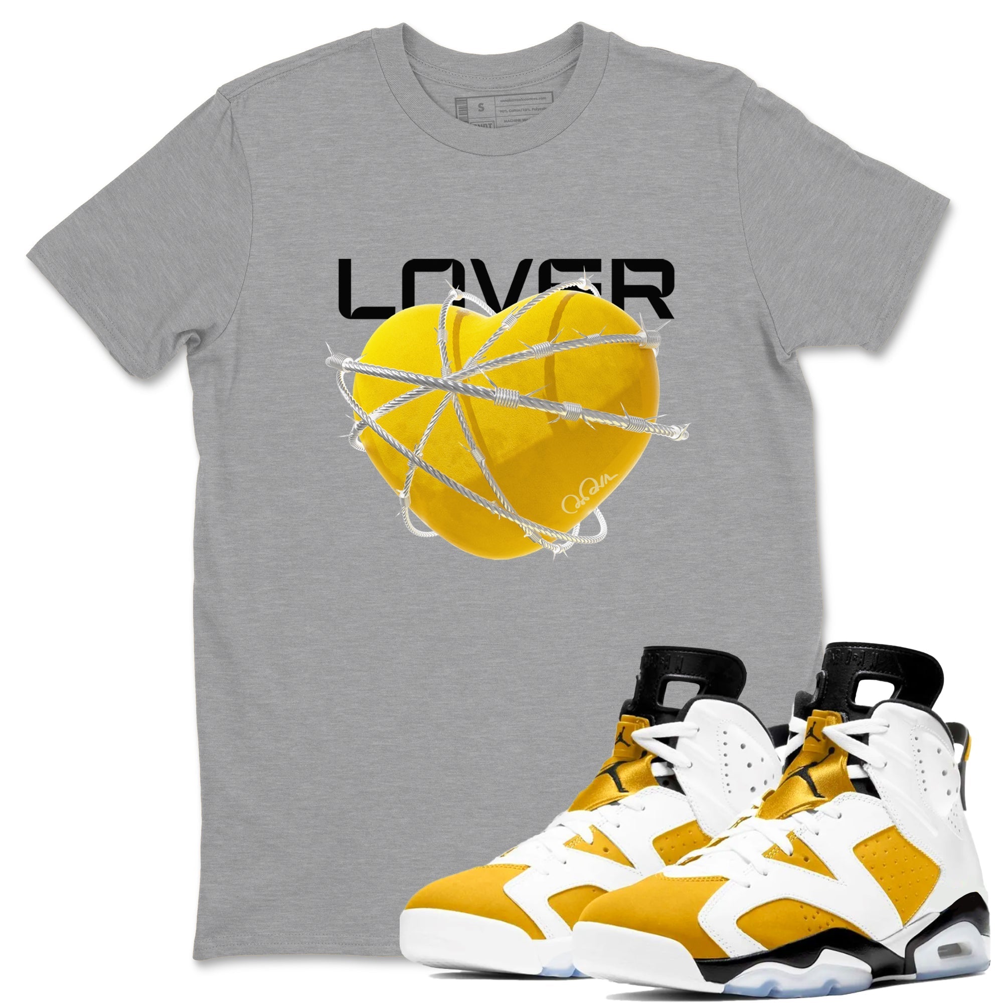 6s Yellow Ochre shirt to match jordans Heart Lover sneaker tees streetwear brand Air Jordan 6 Yellow Ochre Drip Gear Zone Brand Unisex Heather Grey 1 T-Shirt