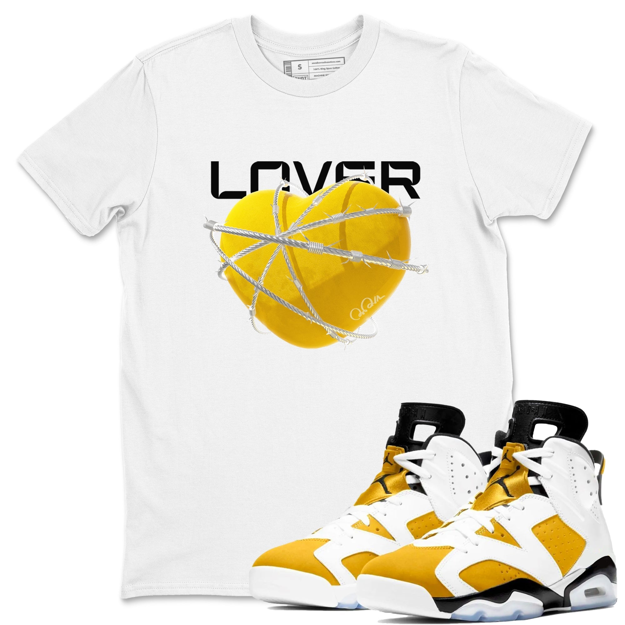 6s Yellow Ochre shirt to match jordans Heart Lover sneaker tees streetwear brand Air Jordan 6 Yellow Ochre Drip Gear Zone Brand Unisex White 1 T-Shirt