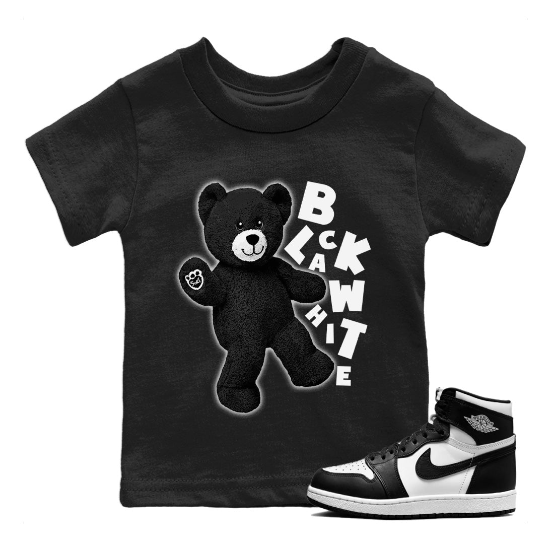 Jordan 1 Black White Sneaker Match Tees Hello Bear Sneaker Tees Jordan 1 Black White Jordan to match sneaker T-Shirt Kids Shirts