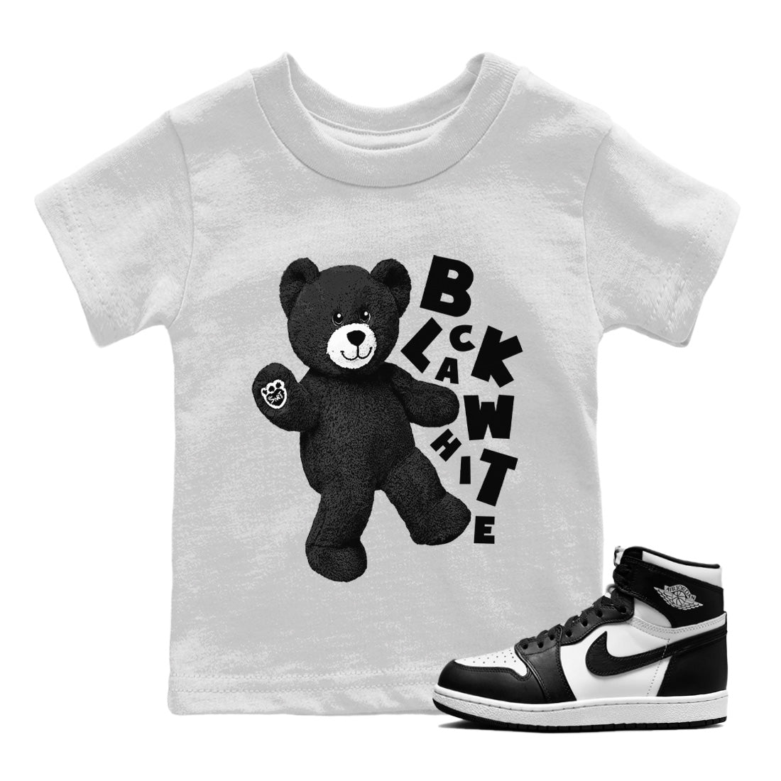 Jordan 1 Black White Sneaker Match Tees Hello Bear Sneaker Tees Jordan 1 Black White Jordan to match sneaker T-Shirt Kids Shirts