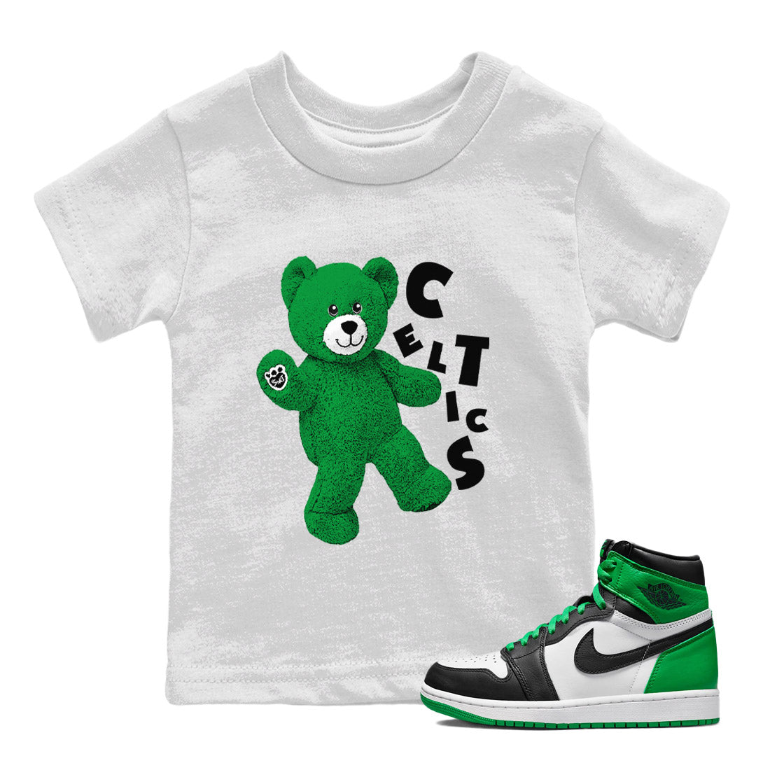 Air Jordan 1 Celtics Sneaker Match Tees Hello Bear Streetwear Sneaker Shirt Air Jordan 1 Lucky Green Celtics Tees Kids Shirts White 1