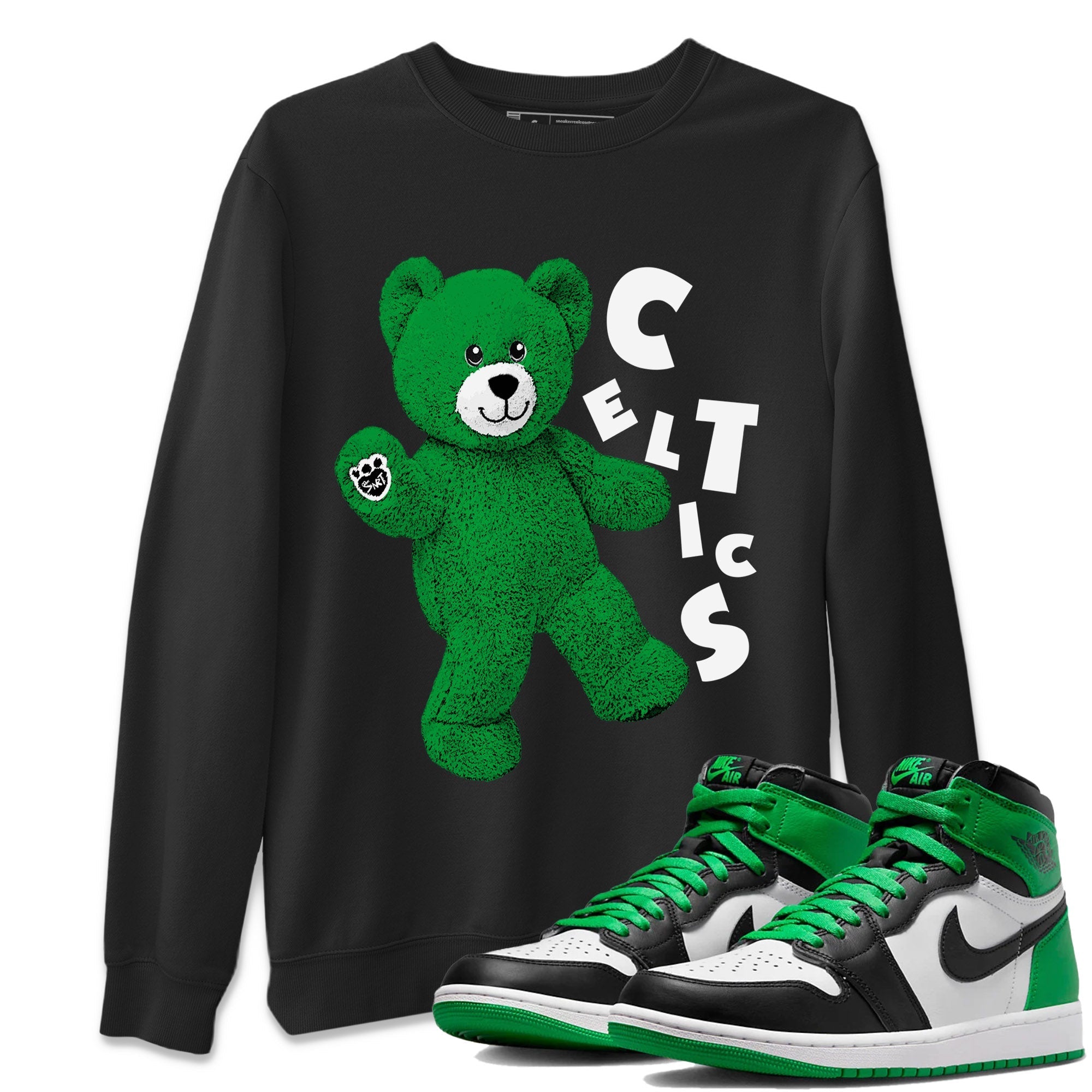 Air Jordan 1 Celtics Sneaker Match Tees Hello Bear Streetwear Sneaker Shirt Air Jordan 1 Lucky Green Celtics Tees Unisex Shirts Black 1