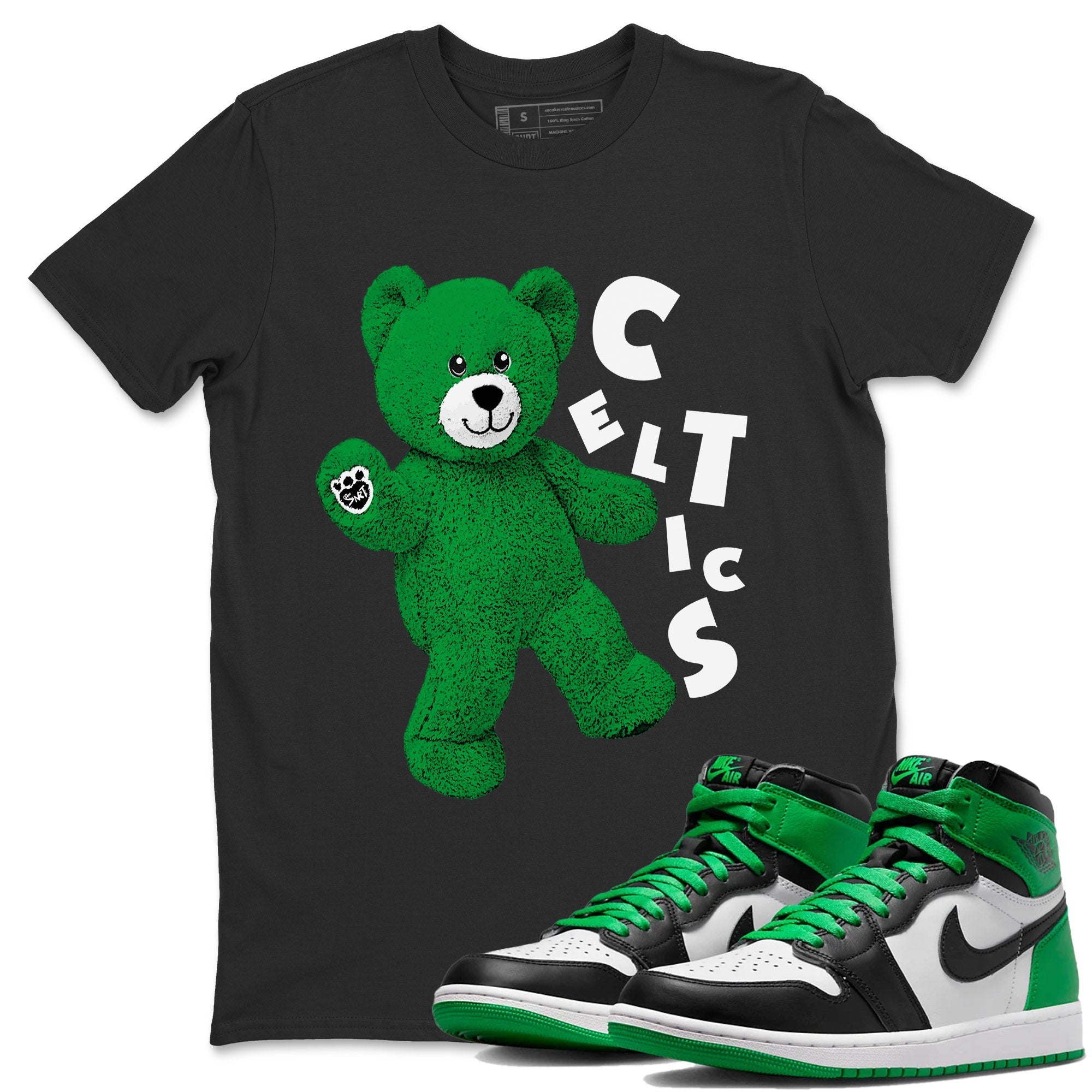 Air Jordan 1 Celtics Sneaker Match Tees Hello Bear Streetwear Sneaker Shirt Air Jordan 1 Lucky Green Celtics Tees Unisex Shirts Black 1