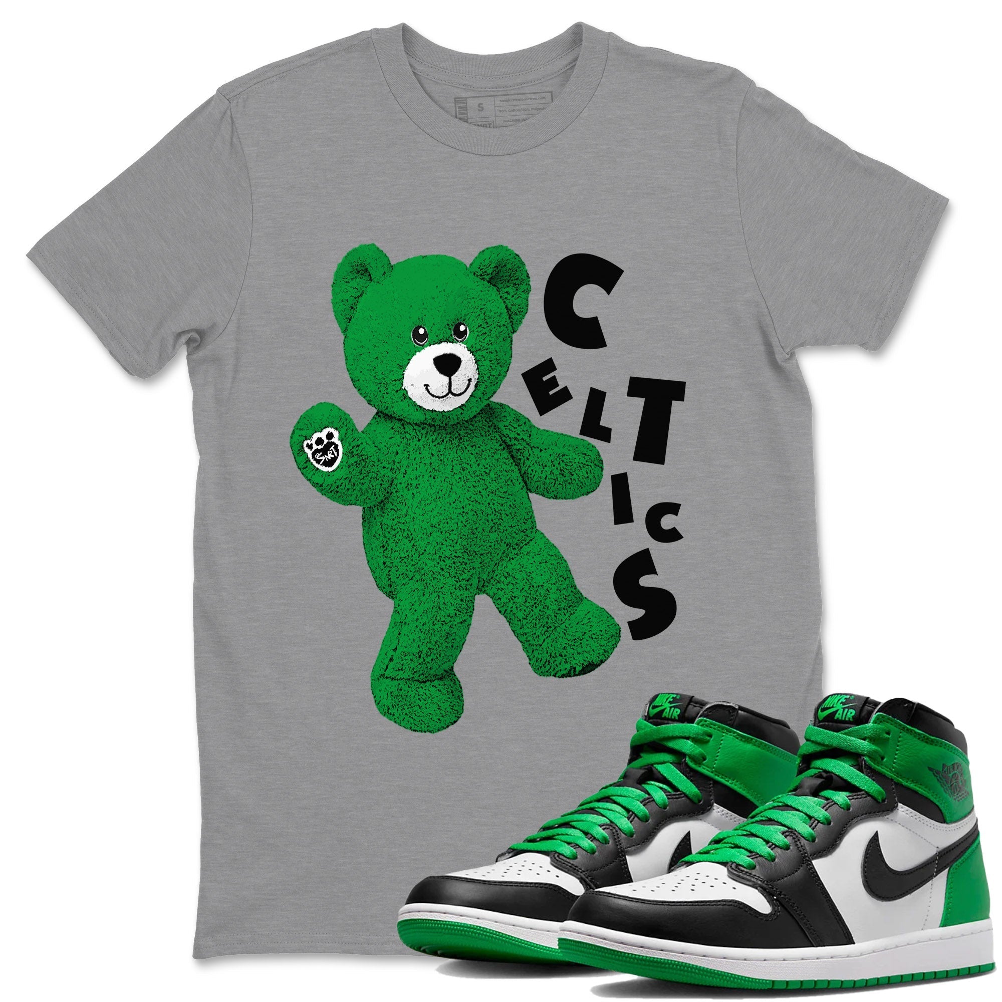 Air Jordan 1 Celtics Sneaker Match Tees Hello Bear Streetwear Sneaker Shirt Air Jordan 1 Lucky Green Celtics Tees Unisex Shirts Heather Grey 1