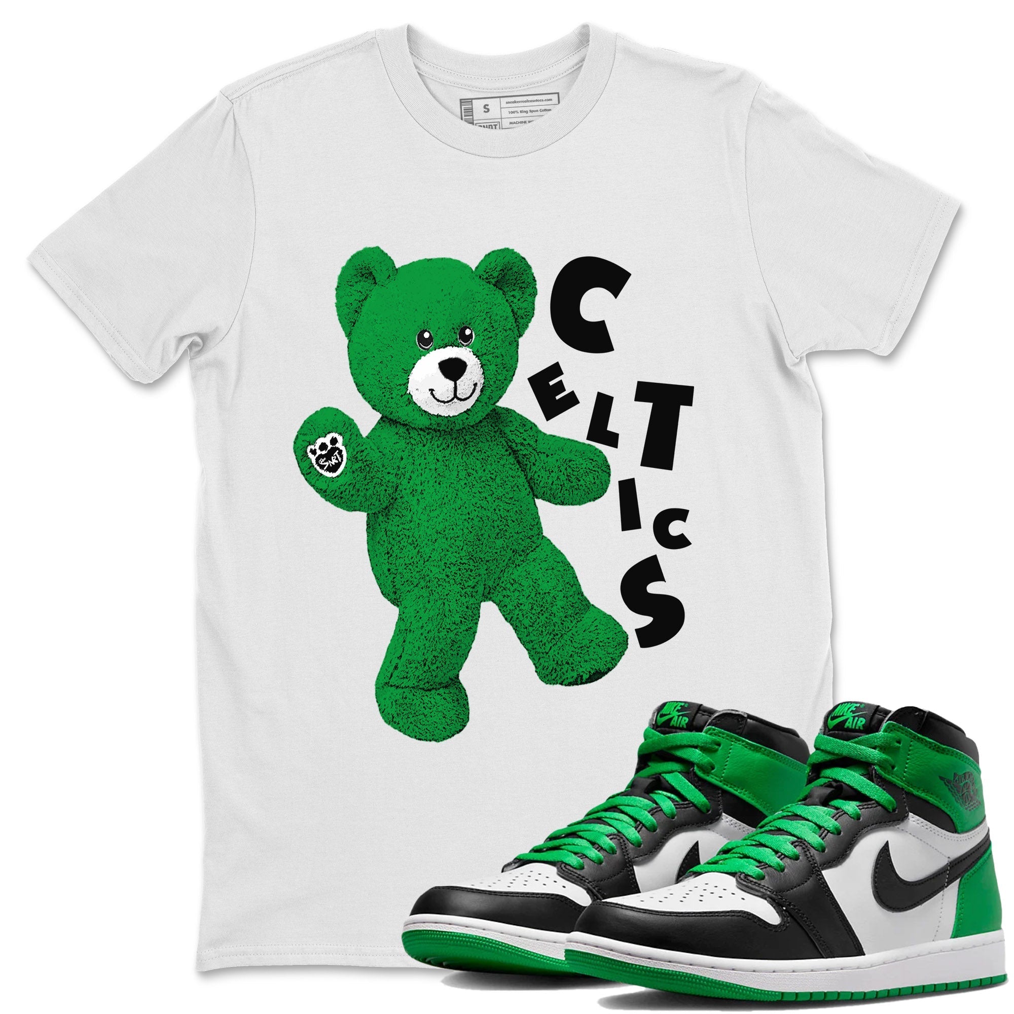 Air Jordan 1 Celtics Sneaker Match Tees Hello Bear Streetwear Sneaker Shirt Air Jordan 1 Lucky Green Celtics Tees Unisex Shirts White 1