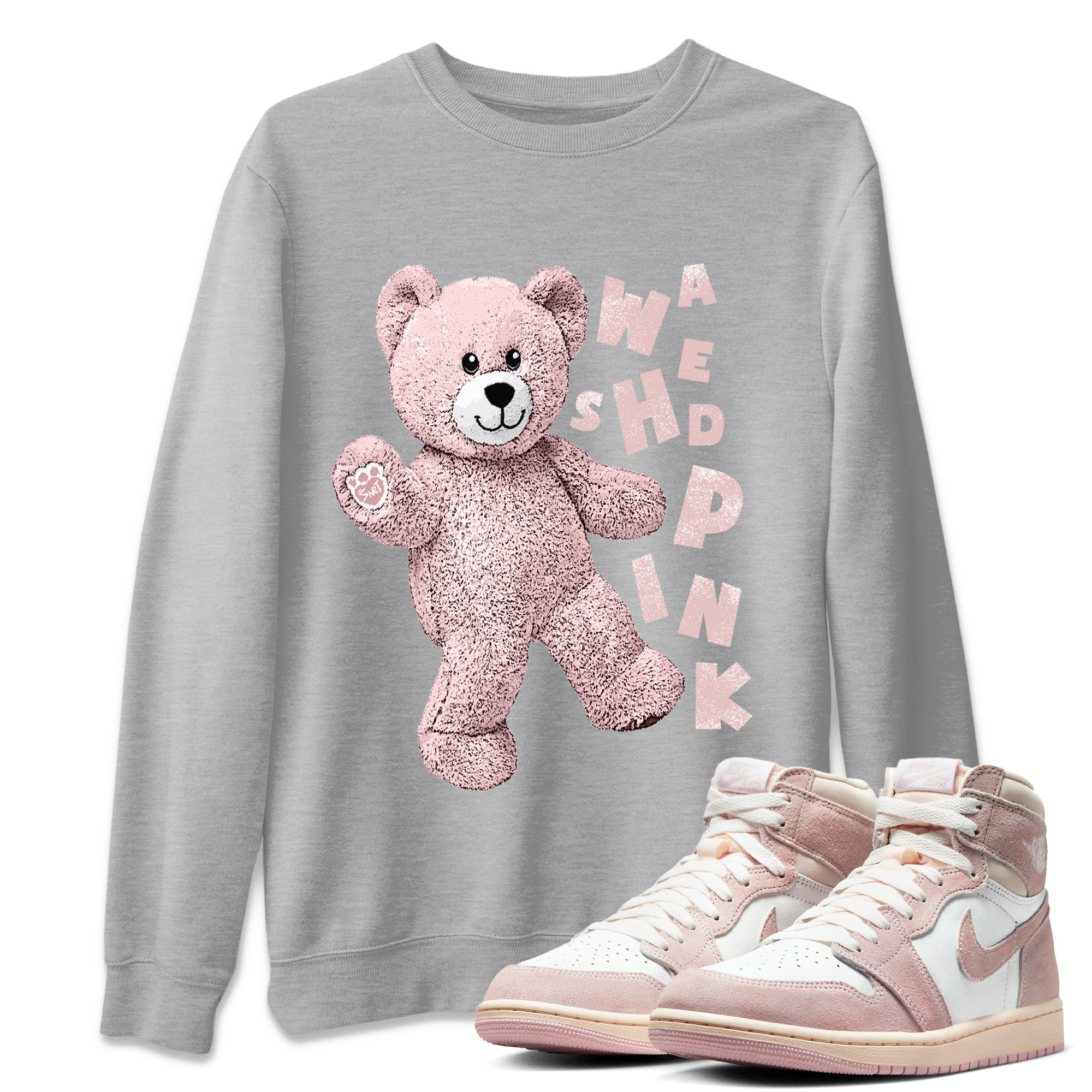 Air Jordan 1 Washed Pink Sneaker Match Tees Hello Bear Streetwear Sneaker Shirt Air Jordan 1 High OG WMNS Washed Pink Sneaker Release Tees Unisex Shirts Heather Grey 1