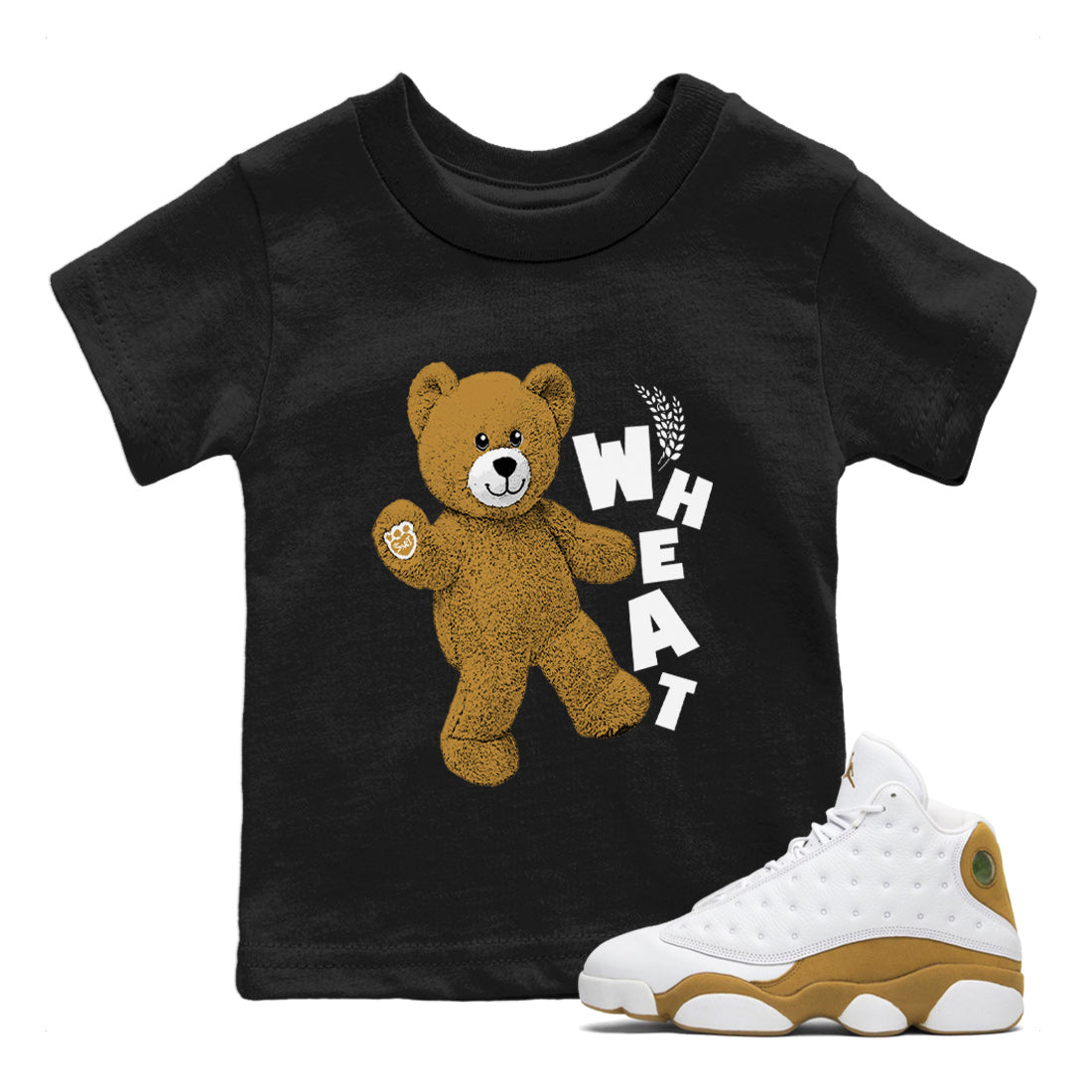 Jordan Retro 13 Wheat Sneaker Matching Tee Hello Bear Streetwear Sneaker Shirt Air Jordan 13 Wheat Sneaker Release Tees Kids Shirts Black 1