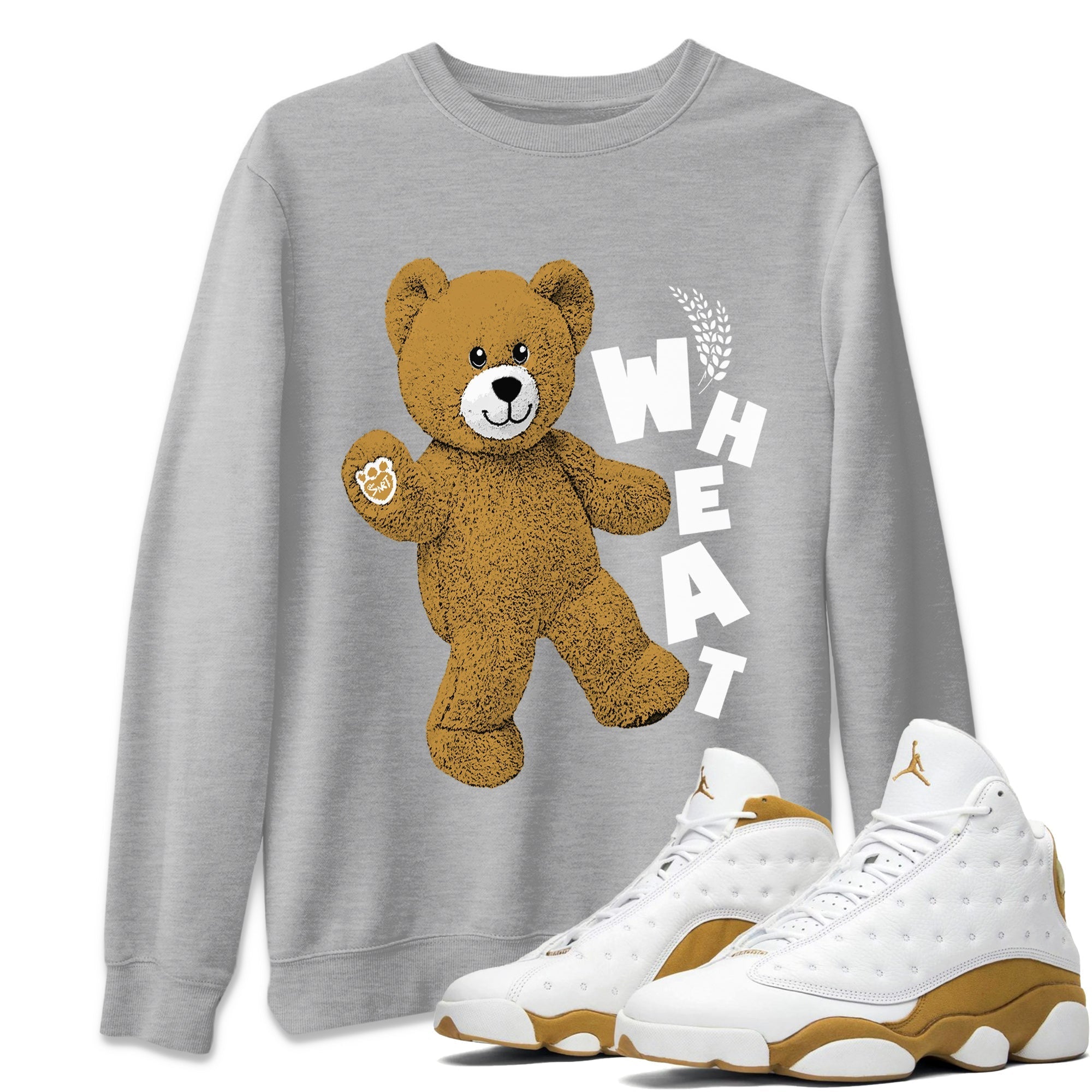 Jordan Retro 13 Wheat Sneaker Matching Tee Hello Bear Streetwear Sneaker Shirt Air Jordan 13 Wheat Sneaker Release Tees Unisex Shirts Heather Grey 1