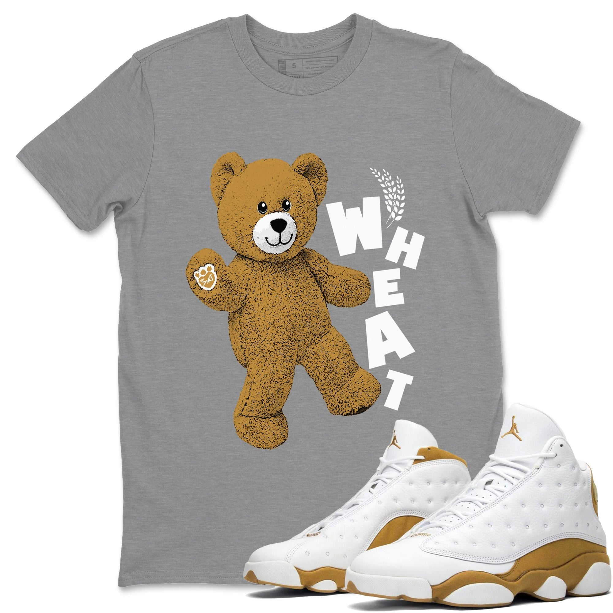 Jordan Retro 13 Wheat Sneaker Matching Tee Hello Bear Streetwear Sneaker Shirt Air Jordan 13 Wheat Sneaker Release Tees Unisex Shirts Heather Grey 1