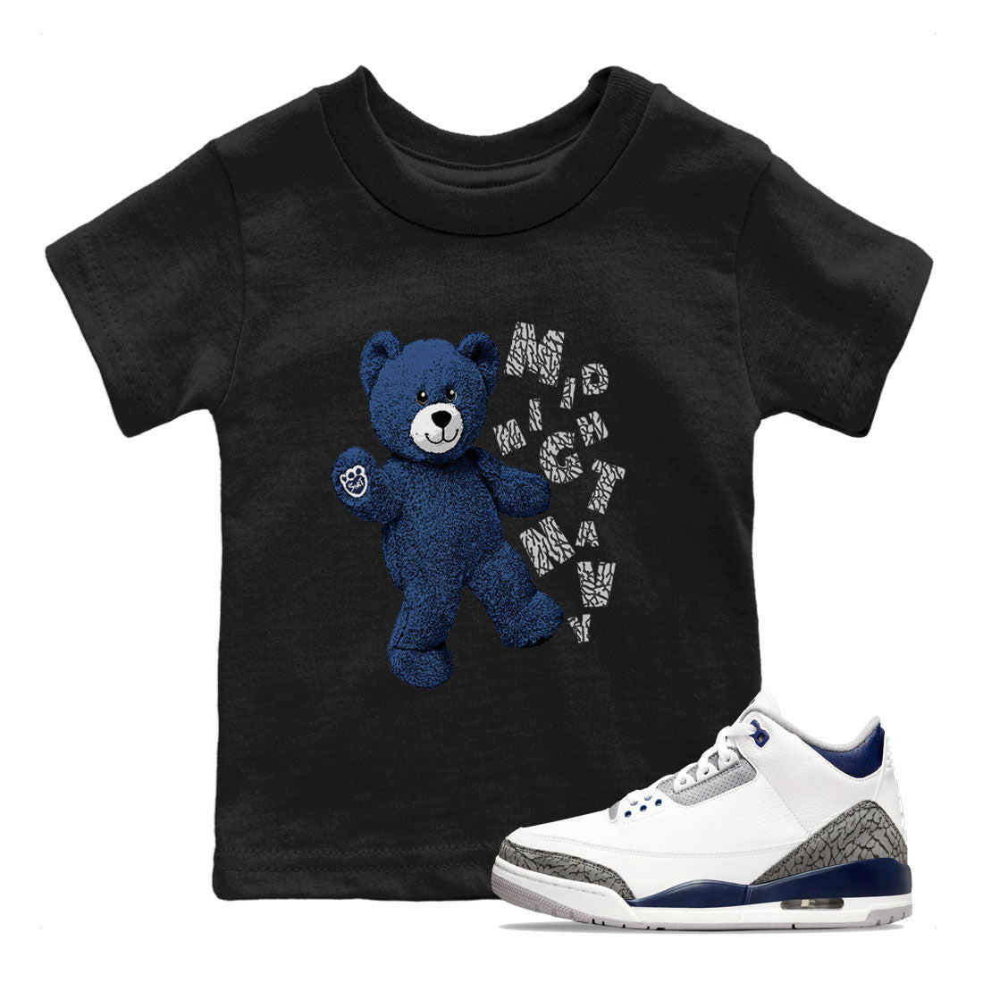 3s Midnight Navy shirt to match jordans Hello Bear sneaker match tee Air Jordan 3 Midnight Navy Drip Gear Zone baby toddler Black 1 cotton Shirt