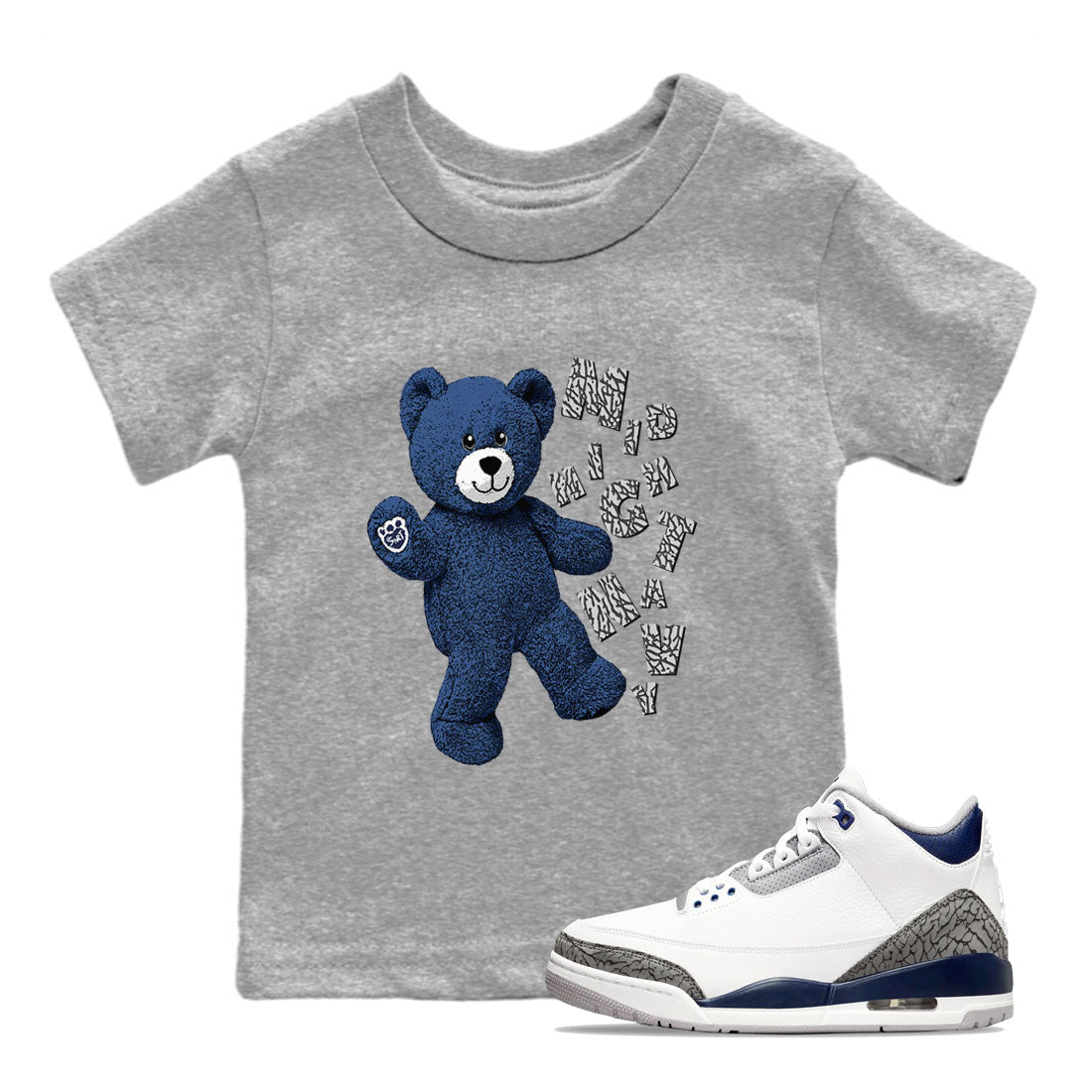3s Midnight Navy shirt to match jordans Hello Bear sneaker match tee Air Jordan 3 Midnight Navy Drip Gear Zone baby toddler Heather Grey 1 cotton Shirt