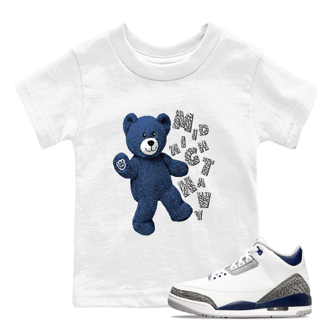 3s Midnight Navy shirt to match jordans Hello Bear sneaker match tee Air Jordan 3 Midnight Navy Drip Gear Zone baby toddler White 1 cotton Shirt