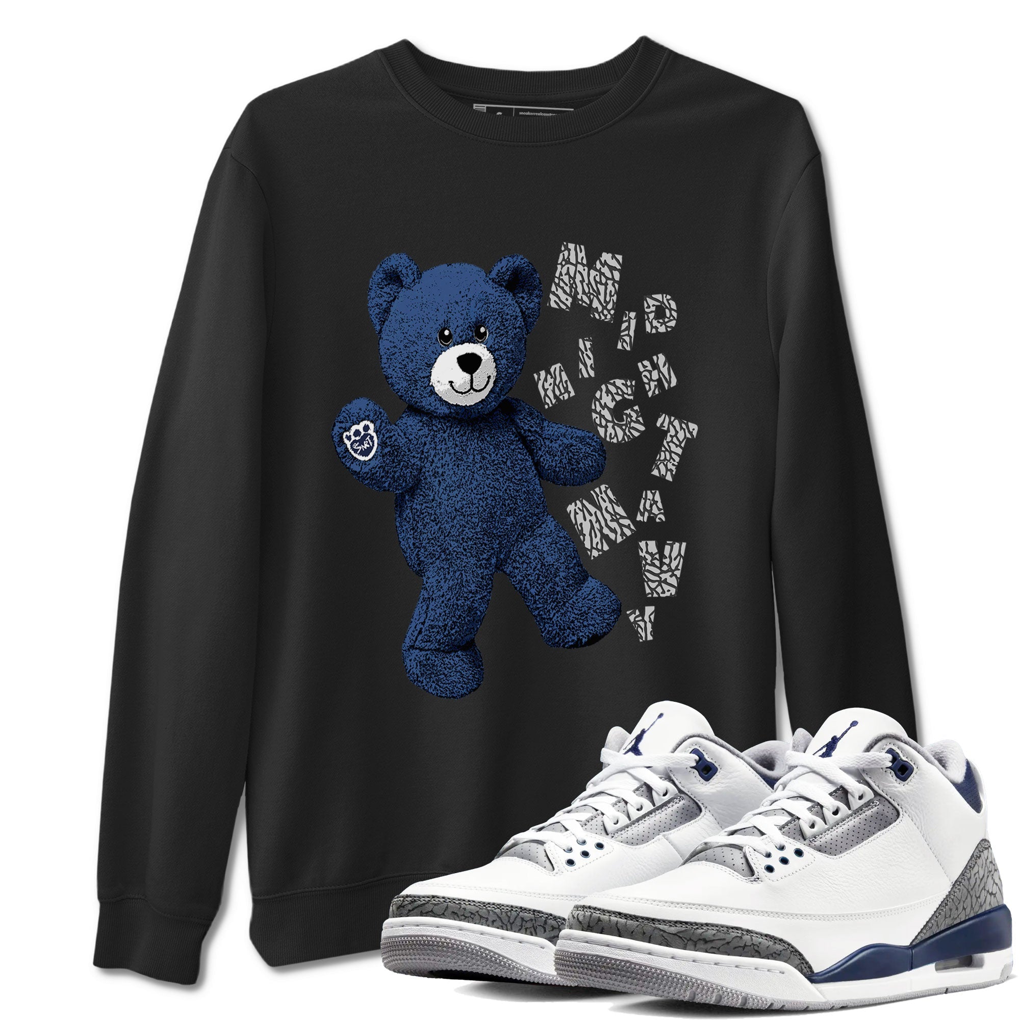 3s Midnight Navy shirt to match jordans Hello Bear sneaker match tee Air Jordan 3 Midnight Navy Drip Gear Zone unisex cotton Black 1 crew neck shirt