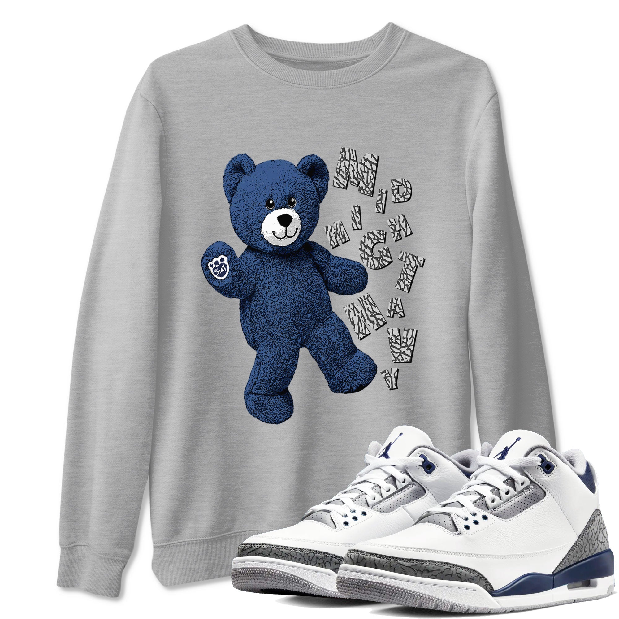 3s Midnight Navy shirt to match jordans Hello Bear sneaker match tee Air Jordan 3 Midnight Navy Drip Gear Zone unisex cotton Heather Grey 1 crew neck shirt