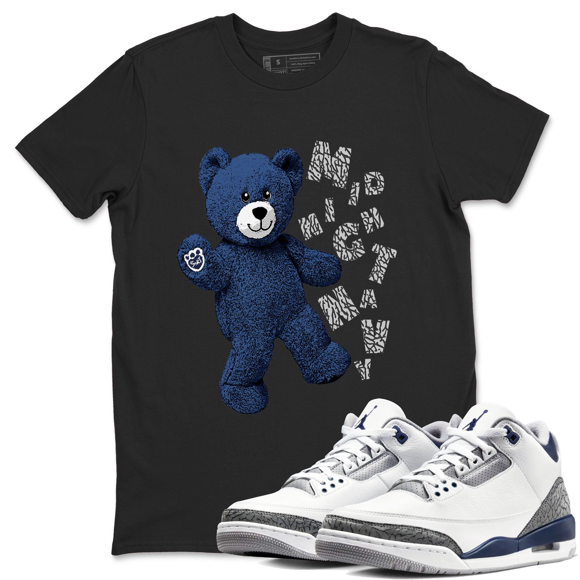 3s Midnight Navy shirt to match jordans Hello Bear sneaker match tee Air Jordan 3 Midnight Navy Drip Gear Zone unisex cotton Black 1 crew neck shirt