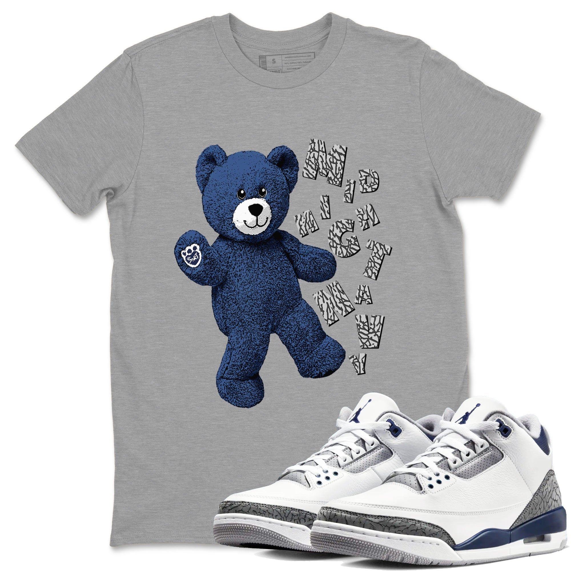 3s Midnight Navy shirt to match jordans Hello Bear sneaker match tee Air Jordan 3 Midnight Navy Drip Gear Zone unisex cotton Heather Grey 1 crew neck shirt