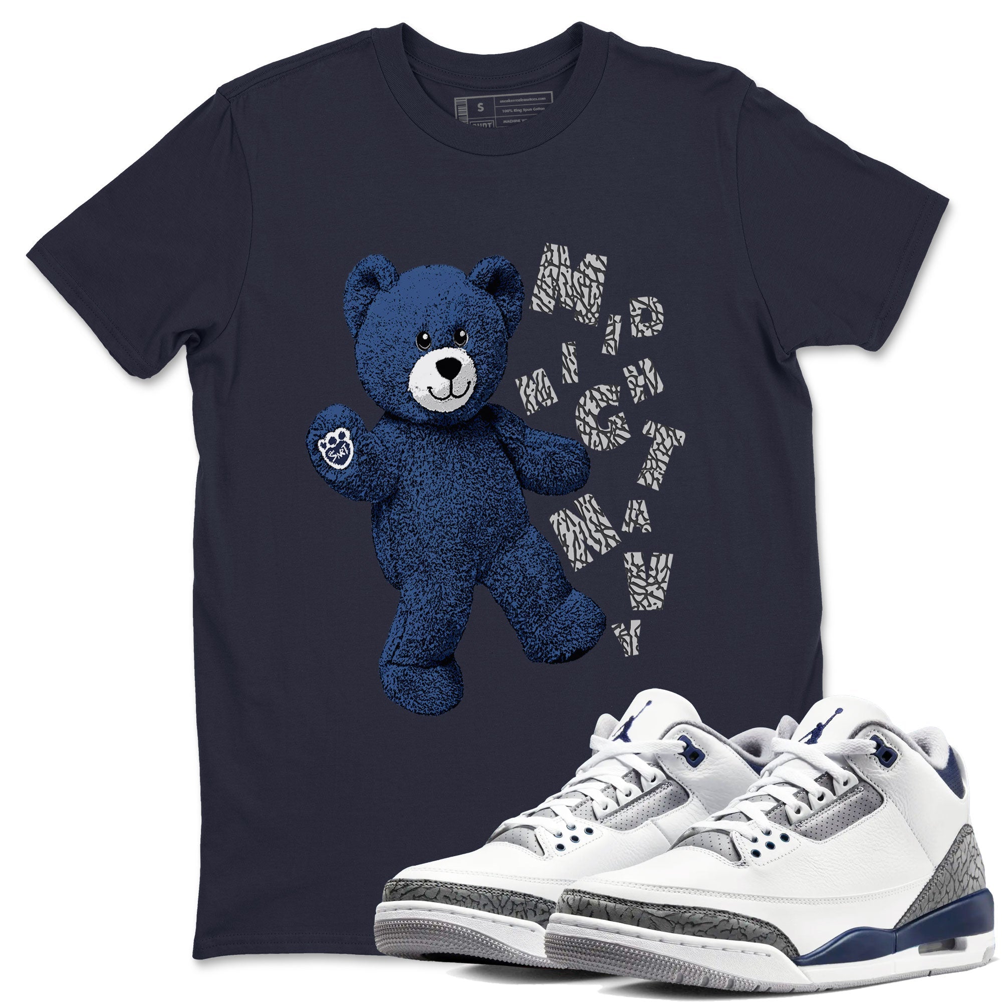 3s Midnight Navy shirt to match jordans Hello Bear sneaker match tee Air Jordan 3 Midnight Navy Drip Gear Zone unisex cotton Navy 1 crew neck shirt