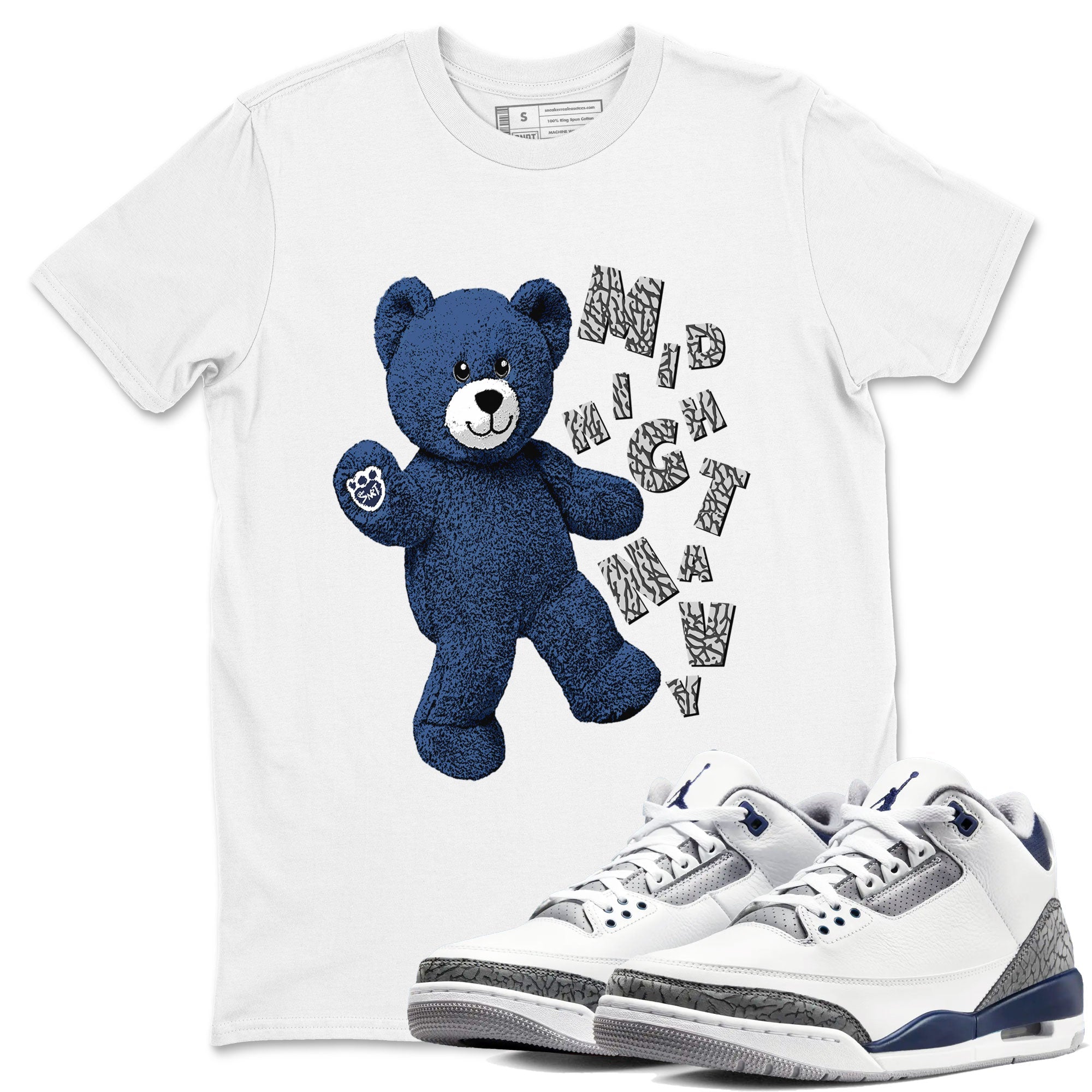 3s Midnight Navy shirt to match jordans Hello Bear sneaker match tee Air Jordan 3 Midnight Navy Drip Gear Zone unisex cotton White 1 crew neck shirt
