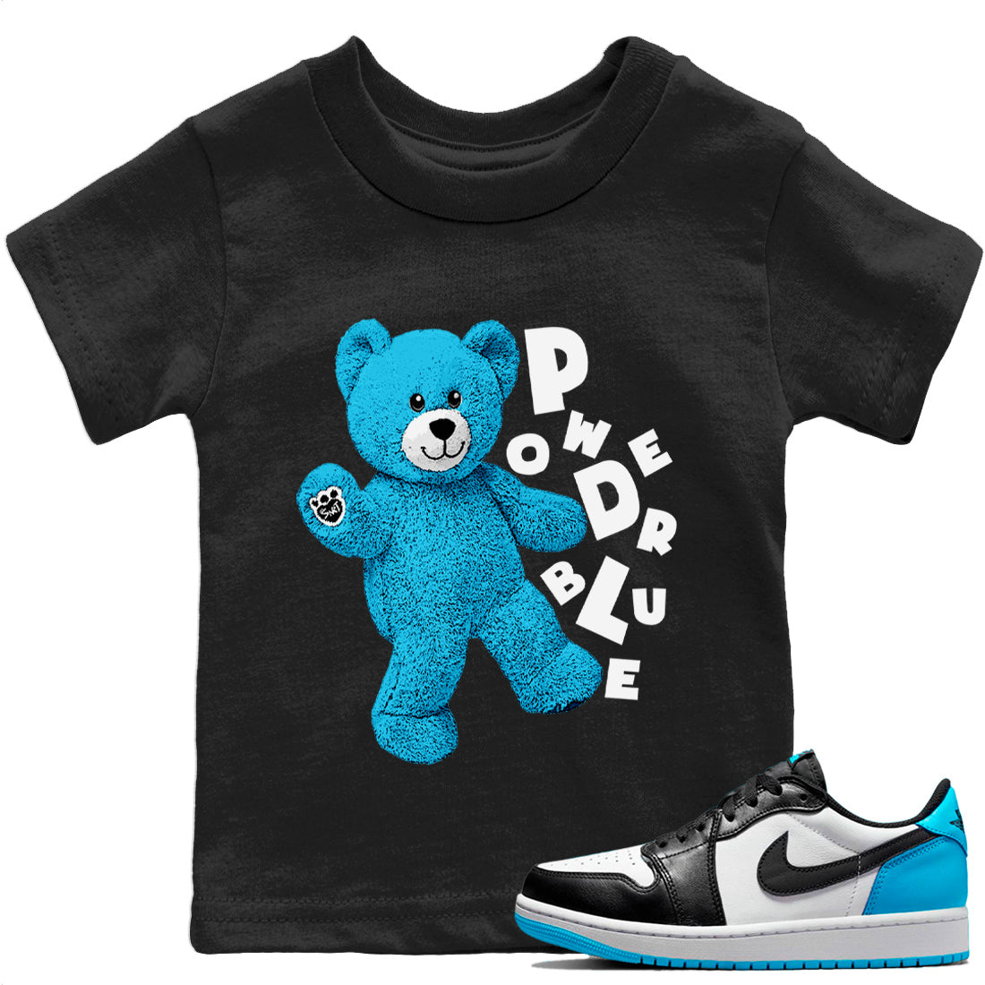 Jordan 1 Powder Blue Sneaker Matching T-Shirt Hello Bear Sneaker Tees Jordan 1 Powder Blue Sneaker Release Tees Kids Shirts