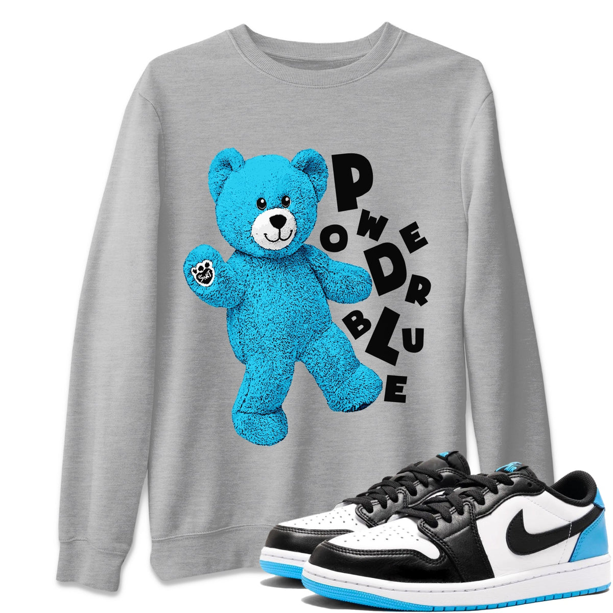 Jordan 1 Powder Blue Sneaker Matching T-Shirt Hello Bear Sneaker Tees Jordan 1 Powder Blue Sneaker Release Tees Crew Neck Tees