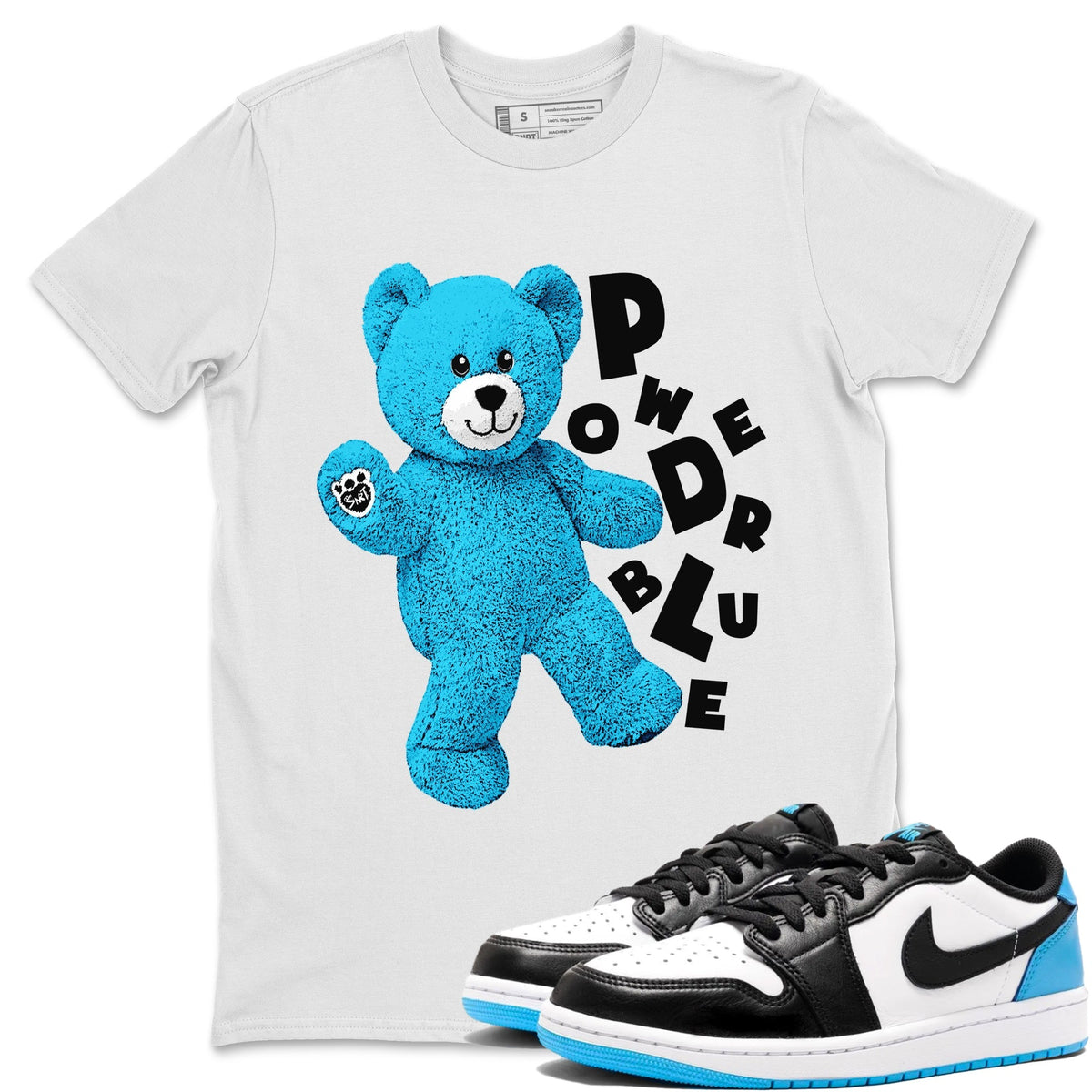 Jordan 1 Powder Blue Sneaker Matching T-Shirt Hello Bear Sneaker Tees Jordan 1 Powder Blue Sneaker Release Tees Crew Neck Tees