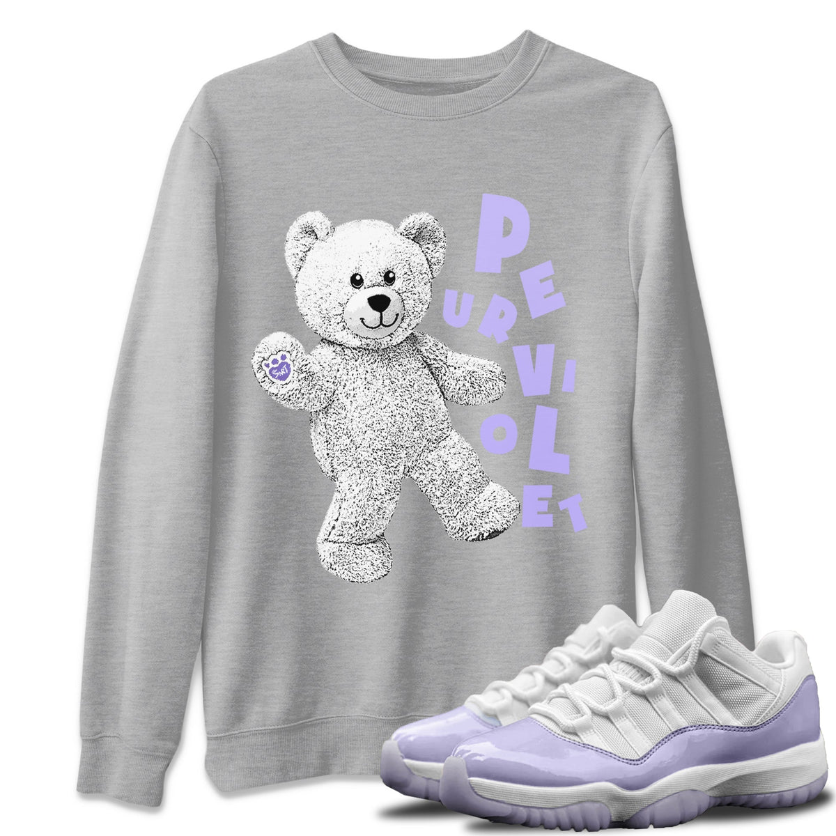 Jordan 11 Pure Violet Sneaker Matching T-Shirt Hello Bear Sneaker Tees Jordan 11 Pure Violet Sneaker Release Tees Crew Neck Tees