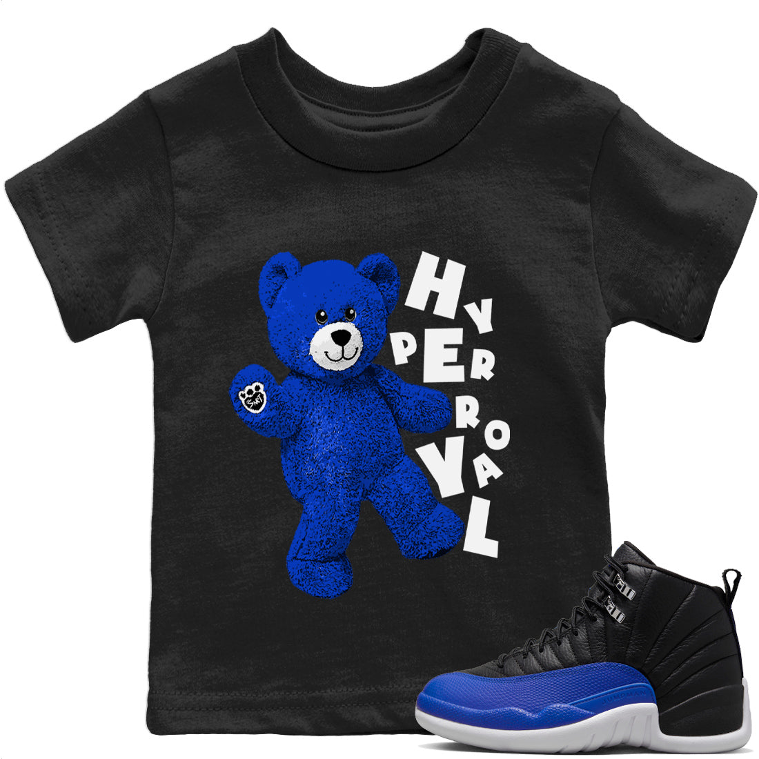 Jordan 12 Hyper Royal Sneaker Matching T-Shirt Hello Bear Sneaker Tees Jordan 12 Hyper Royal Sneaker Release Tees Kids Shirts
