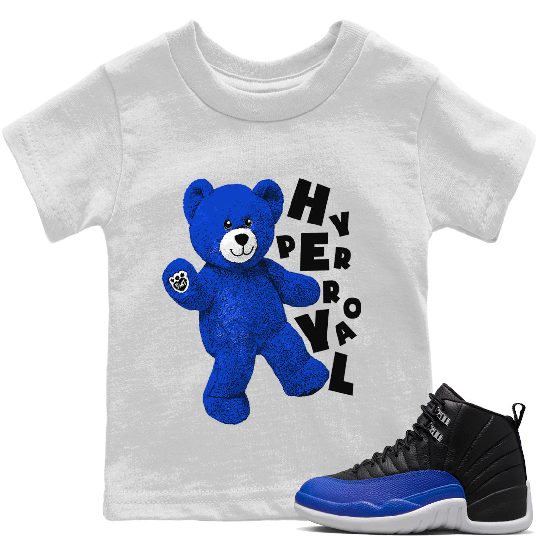 Jordan 12 Hyper Royal Sneaker Matching T-Shirt Hello Bear Sneaker Tees Jordan 12 Hyper Royal Sneaker Release Tees Kids Shirts