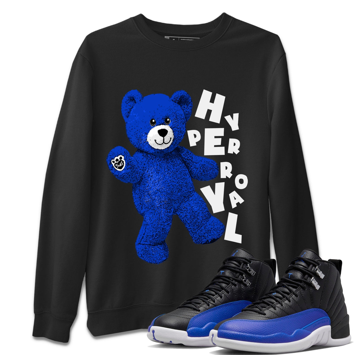 Jordan 12 Hyper Royal Sneaker Matching T-Shirt Hello Bear Sneaker Tees Jordan 12 Hyper Royal Sneaker Release Tees Crew Neck Tees