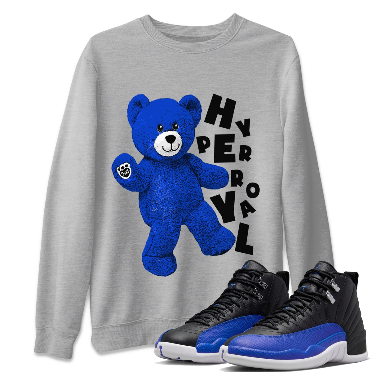 Jordan 12 Hyper Royal Sneaker Matching T-Shirt Hello Bear Sneaker Tees Jordan 12 Hyper Royal Sneaker Release Tees Crew Neck Tees