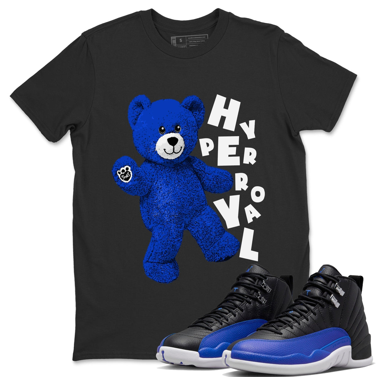Jordan 12 Hyper Royal Sneaker Matching T-Shirt Hello Bear Sneaker Tees Jordan 12 Hyper Royal Sneaker Release Tees Crew Neck Tees