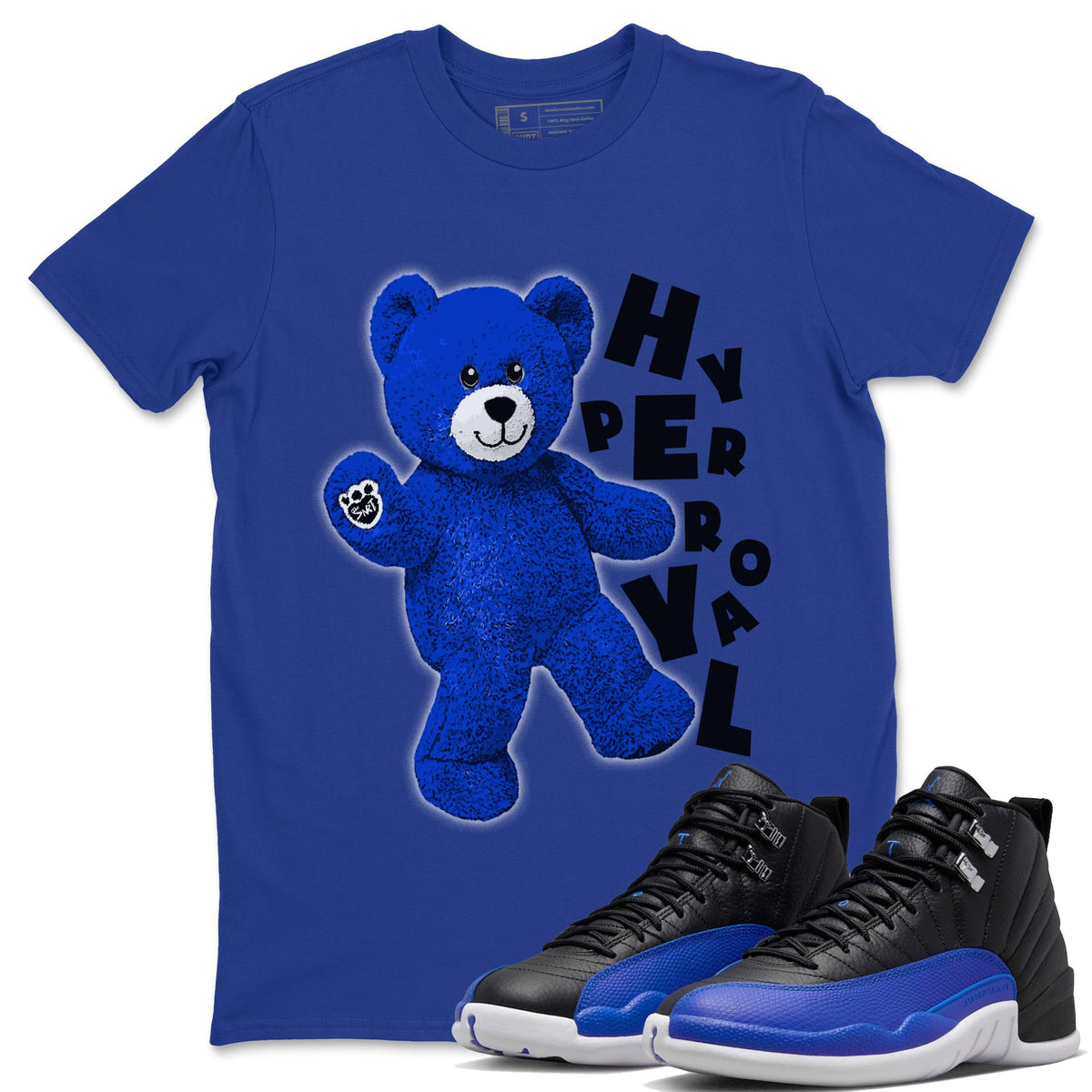 Jordan 12 Hyper Royal Sneaker Matching T-Shirt Hello Bear Sneaker Tees Jordan 12 Hyper Royal Sneaker Release Tees Crew Neck Tees