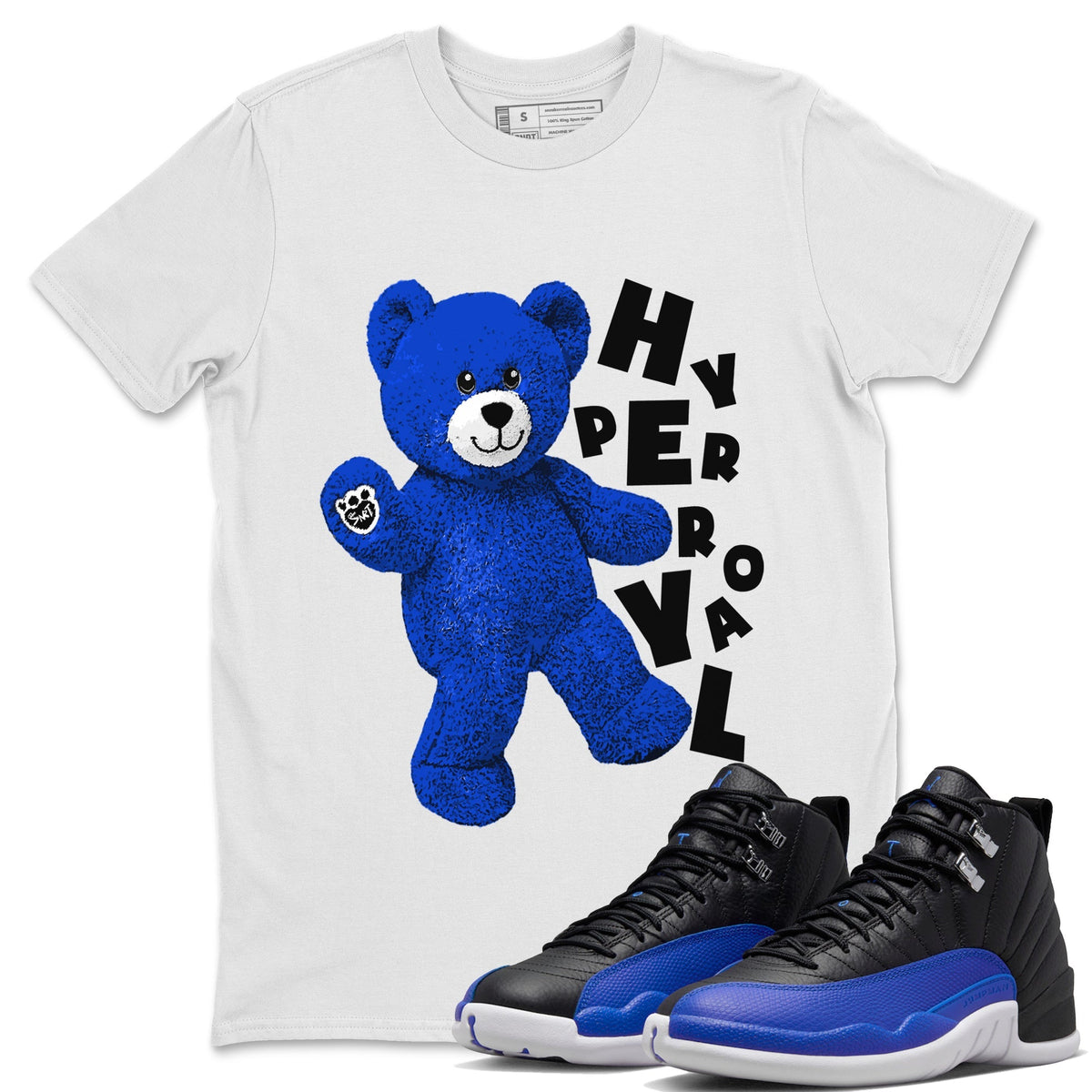 Jordan 12 Hyper Royal Sneaker Matching T-Shirt Hello Bear Sneaker Tees Jordan 12 Hyper Royal Sneaker Release Tees Crew Neck Tees