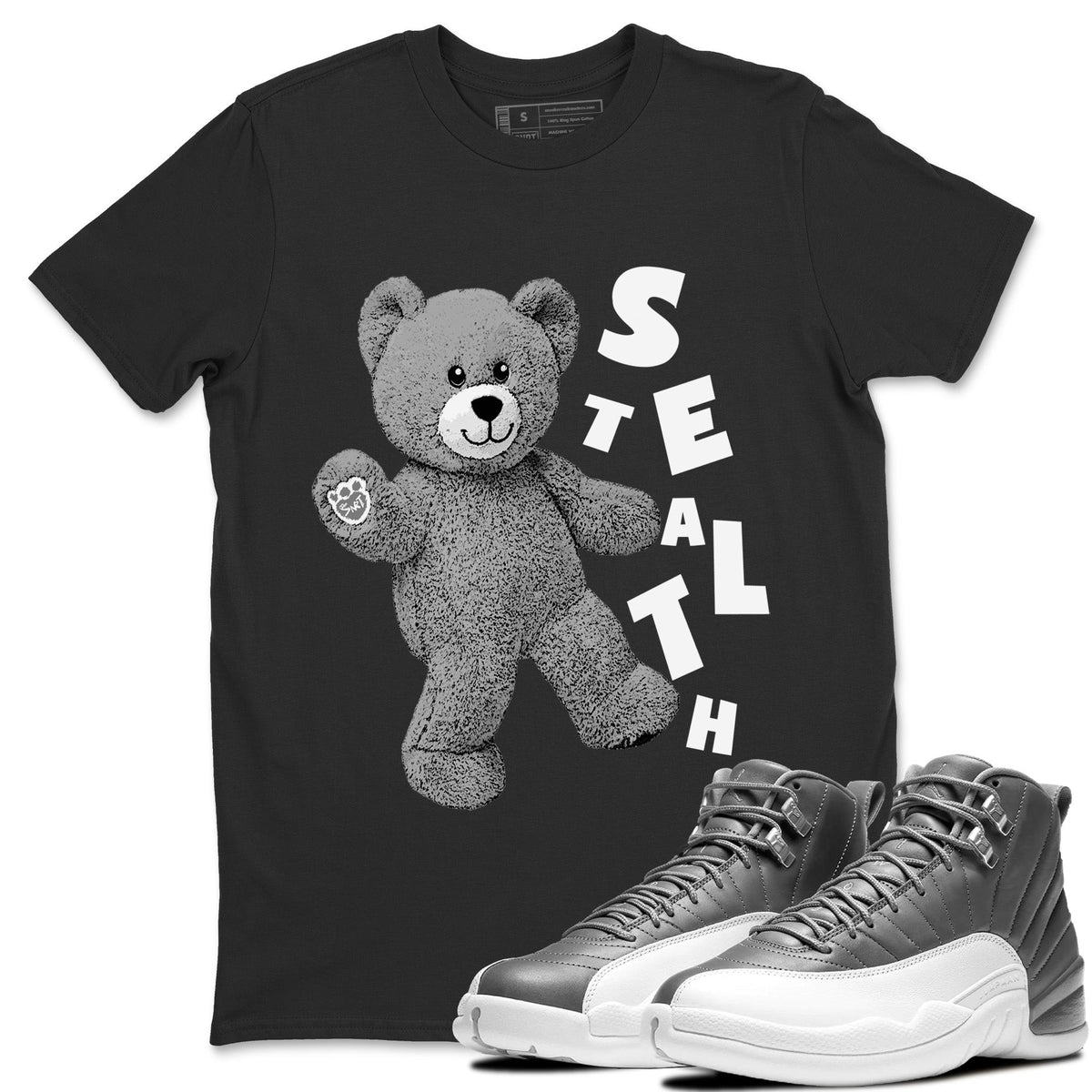Jordan 12 Stealth Sneaker Matching T-Shirt Hello Bear Sneaker Tees Jordan 12 Stealth Sneaker Release Tees Crew Neck Tees