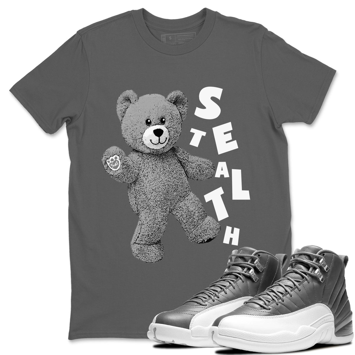 Jordan 12 Stealth Sneaker Matching T-Shirt Hello Bear Sneaker Tees Jordan 12 Stealth Sneaker Release Tees Crew Neck Tees