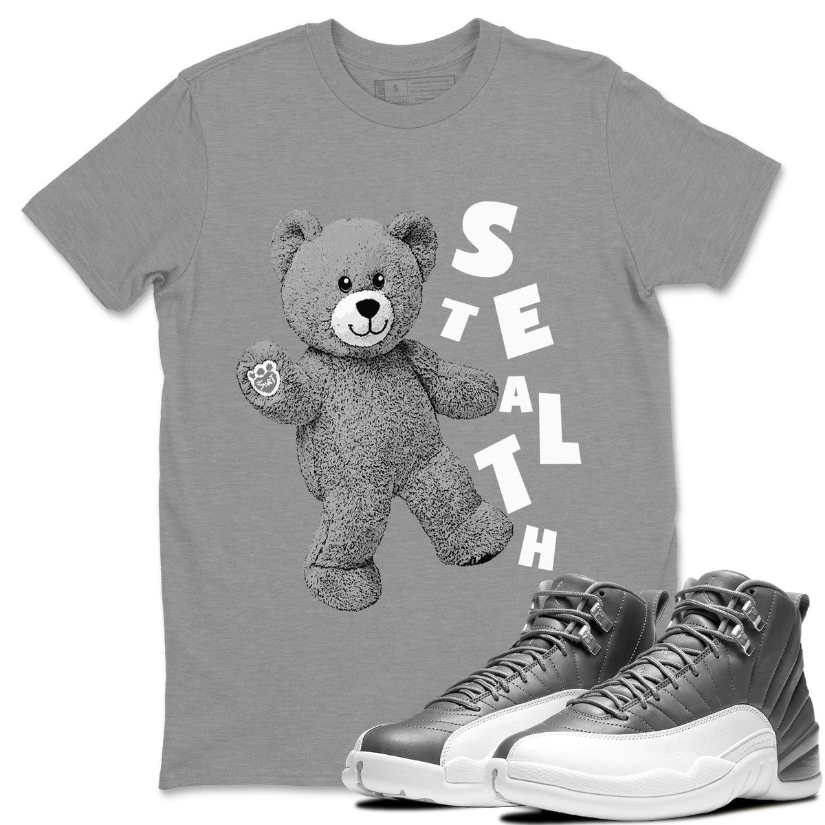 Jordan 12 Stealth Sneaker Matching T-Shirt Hello Bear Sneaker Tees Jordan 12 Stealth Sneaker Release Tees Crew Neck Tees
