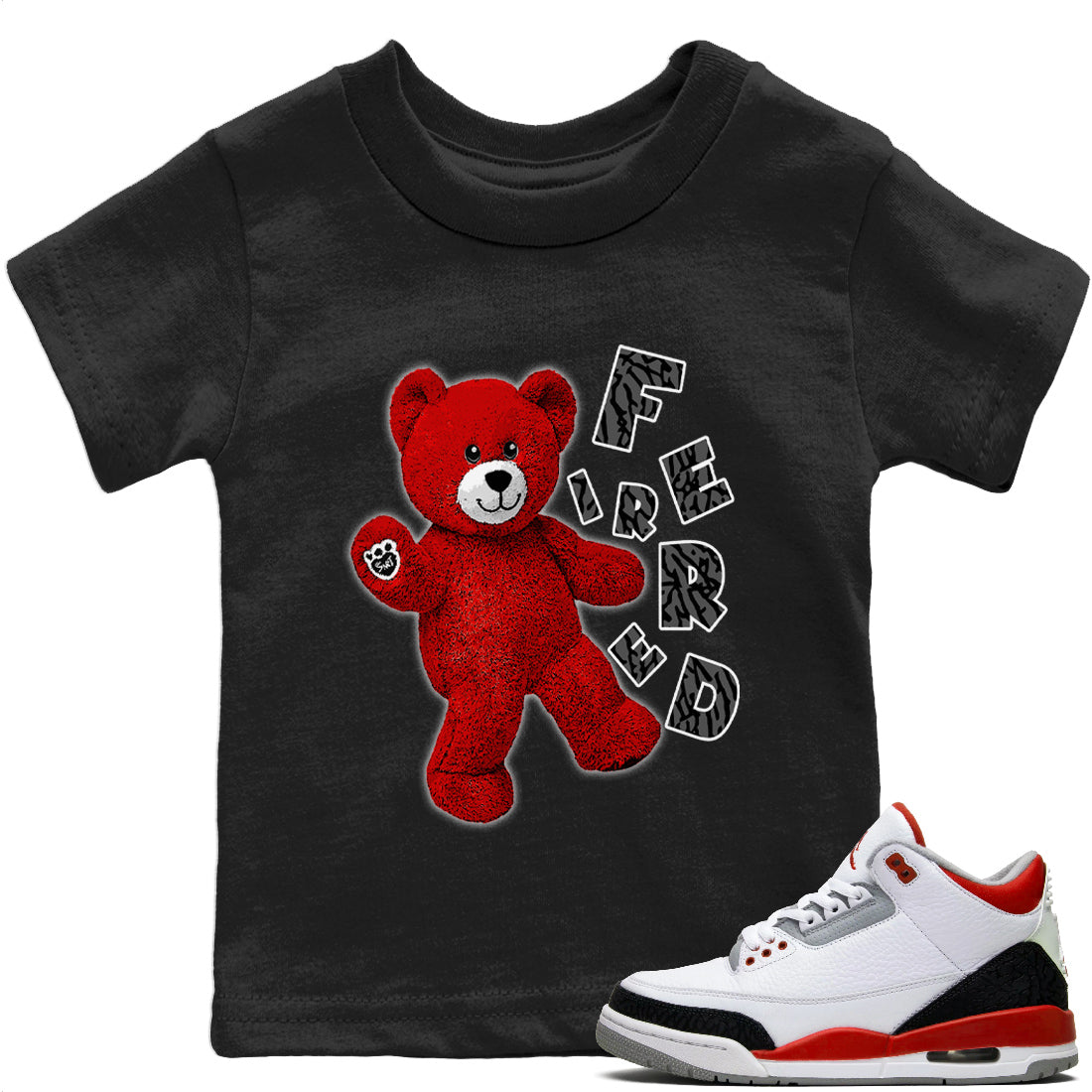 Jordan 3 Fire Red Sneaker Matching T-Shirt Hello Bear Sneaker Tees Jordan 3 Fire Red Sneaker Release Tees Kids Shirts